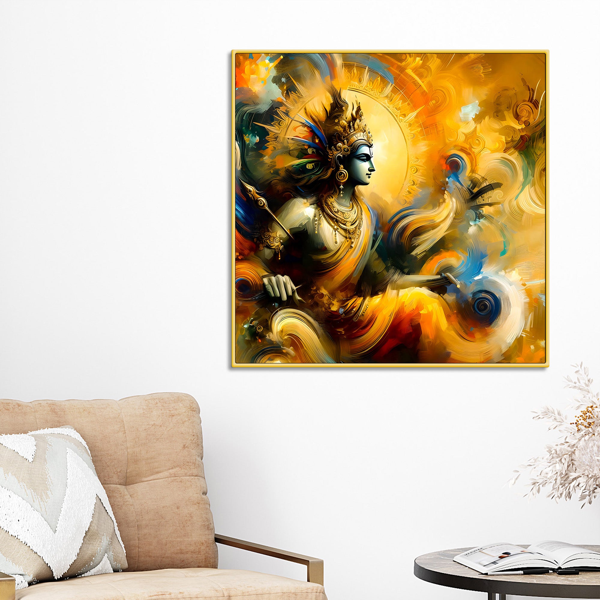Artistic Lord Krishna Abstract Wall Painting for Home & Office – Modern Devotional Wall Decor