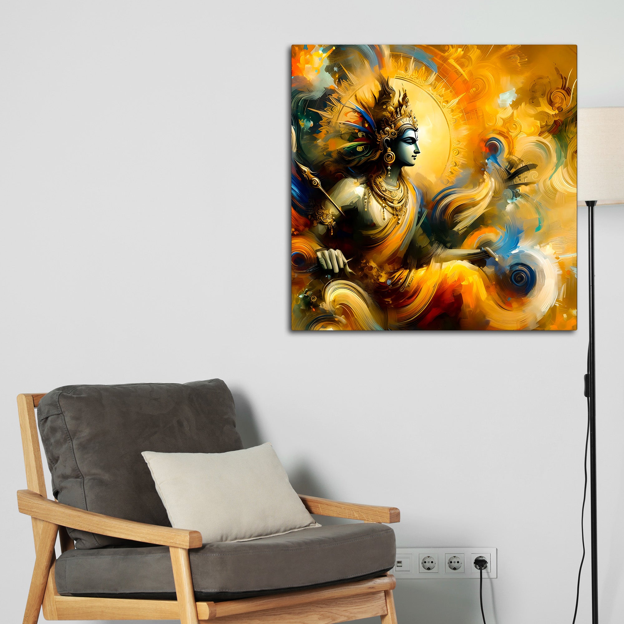 Artistic Lord Krishna Abstract Wall Painting for Home & Office – Modern Devotional Wall Decor