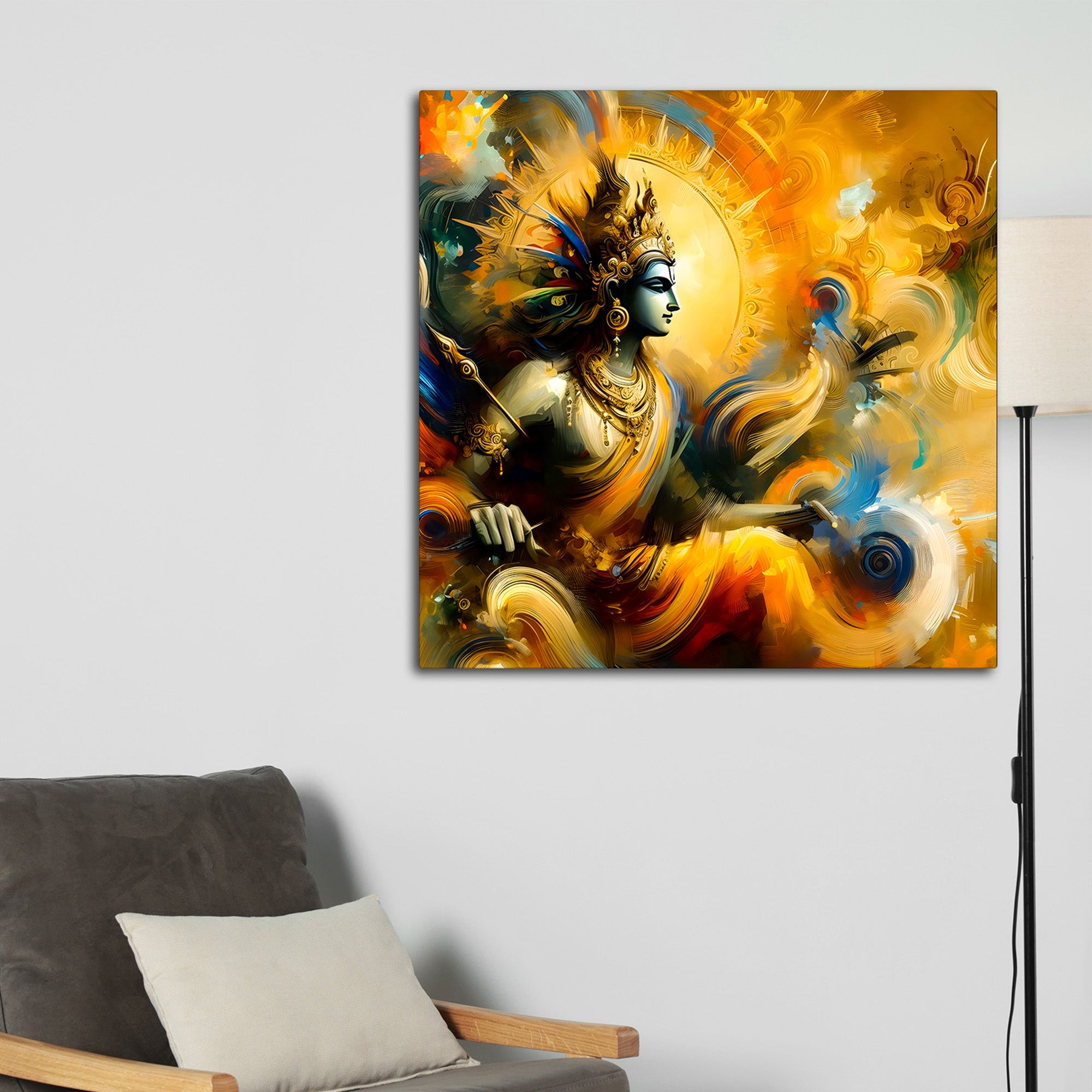 Artistic Lord Krishna Abstract Wall Painting for Home & Office – Modern Devotional Wall Decor