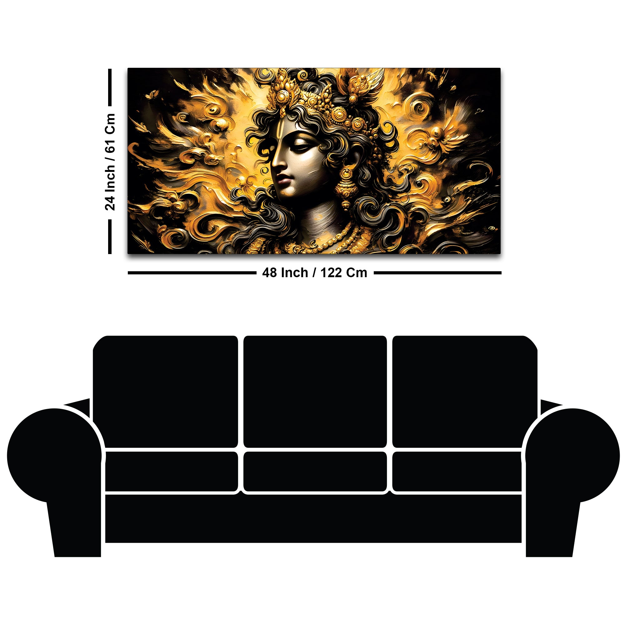 Artistic Lord Krishna Gold Effect Canvas Painting for Home Interiors