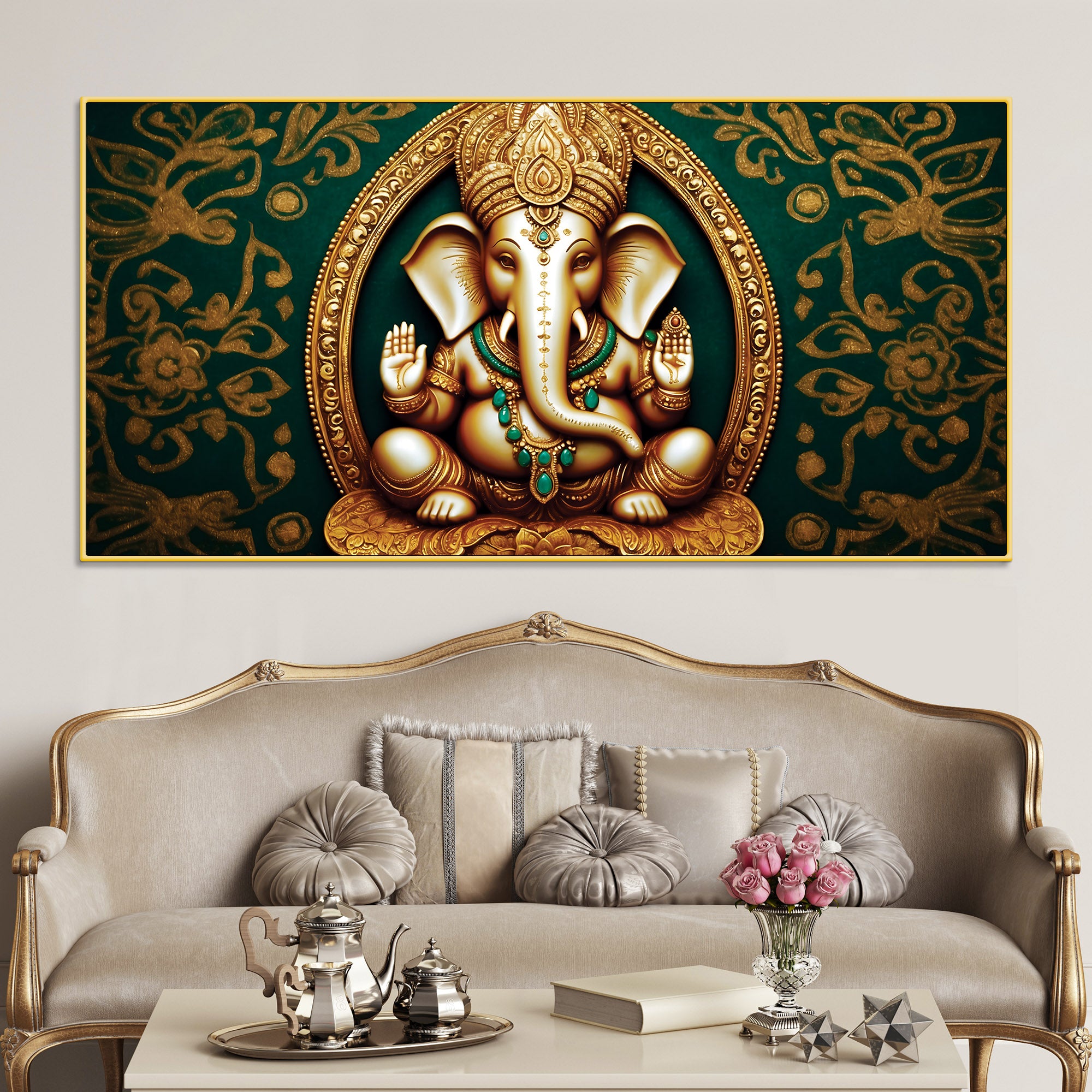 Artistic Lord Shri Ganesha Modern Portrait Canvas Wall Painting for Home & Office Decor – Modern Devotional Wall Art
