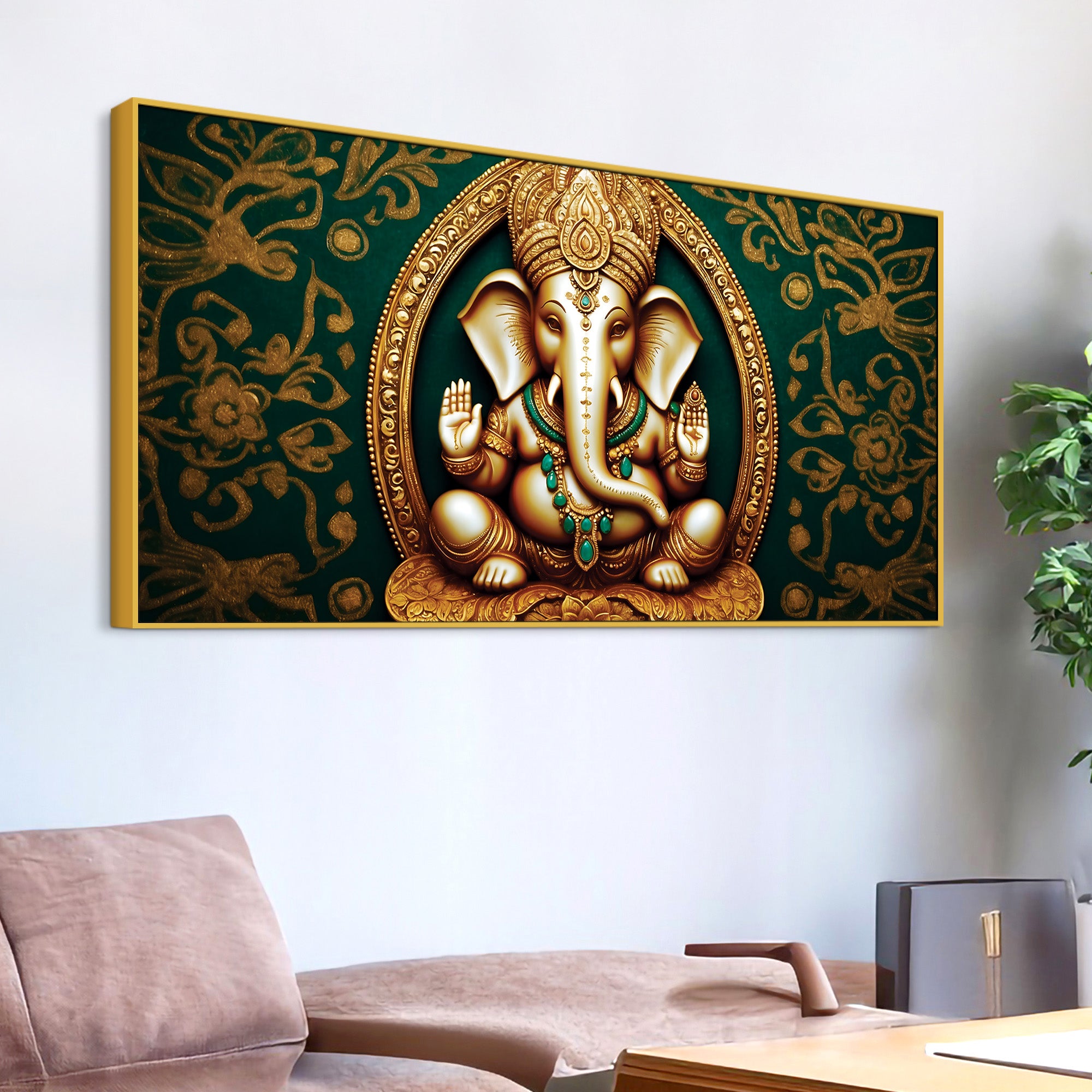 Artistic Lord Shri Ganesha Modern Portrait Canvas Wall Painting for Home & Office Decor – Modern Devotional Wall Art