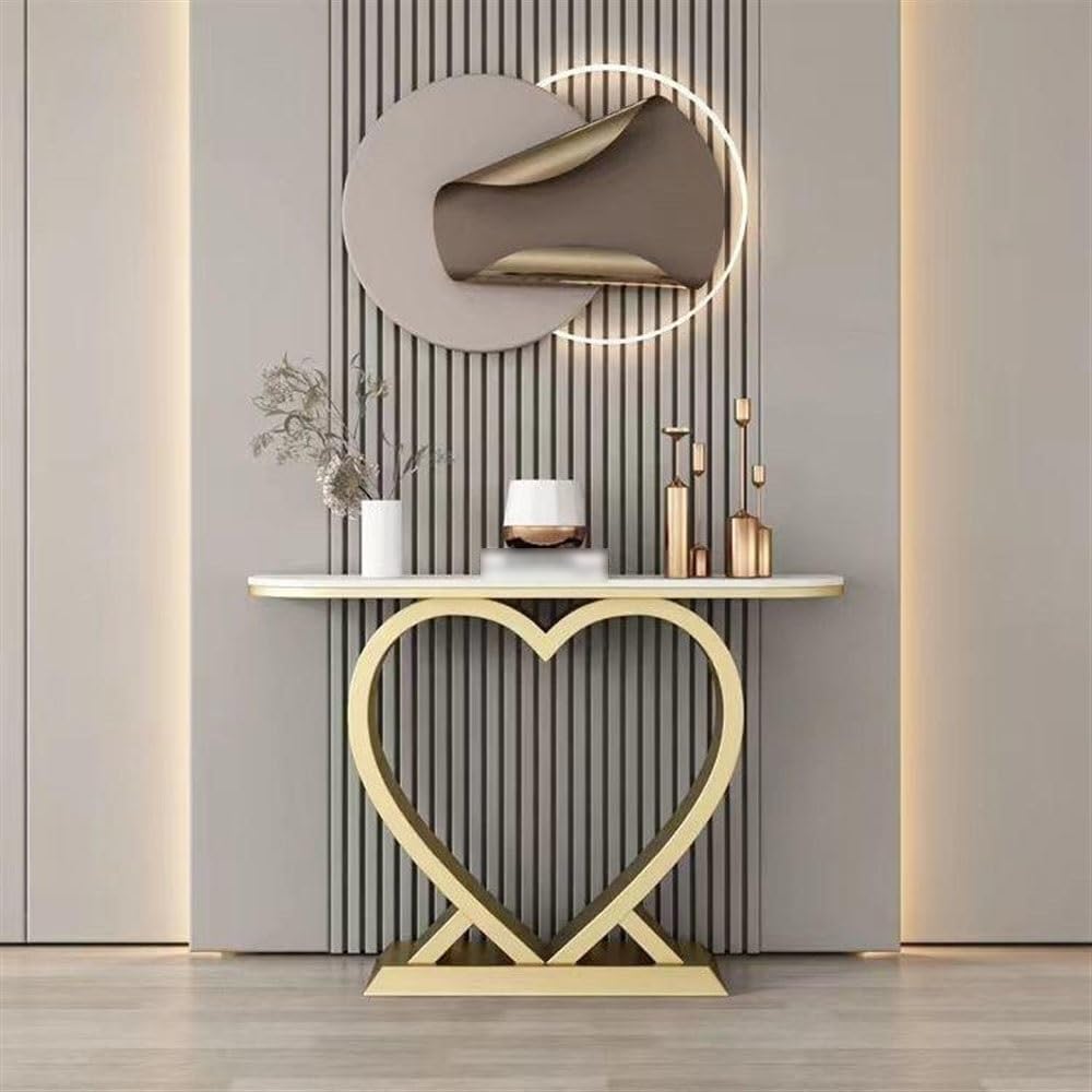 Artistic Marble Console Featuring Unique Gold Heart Frame