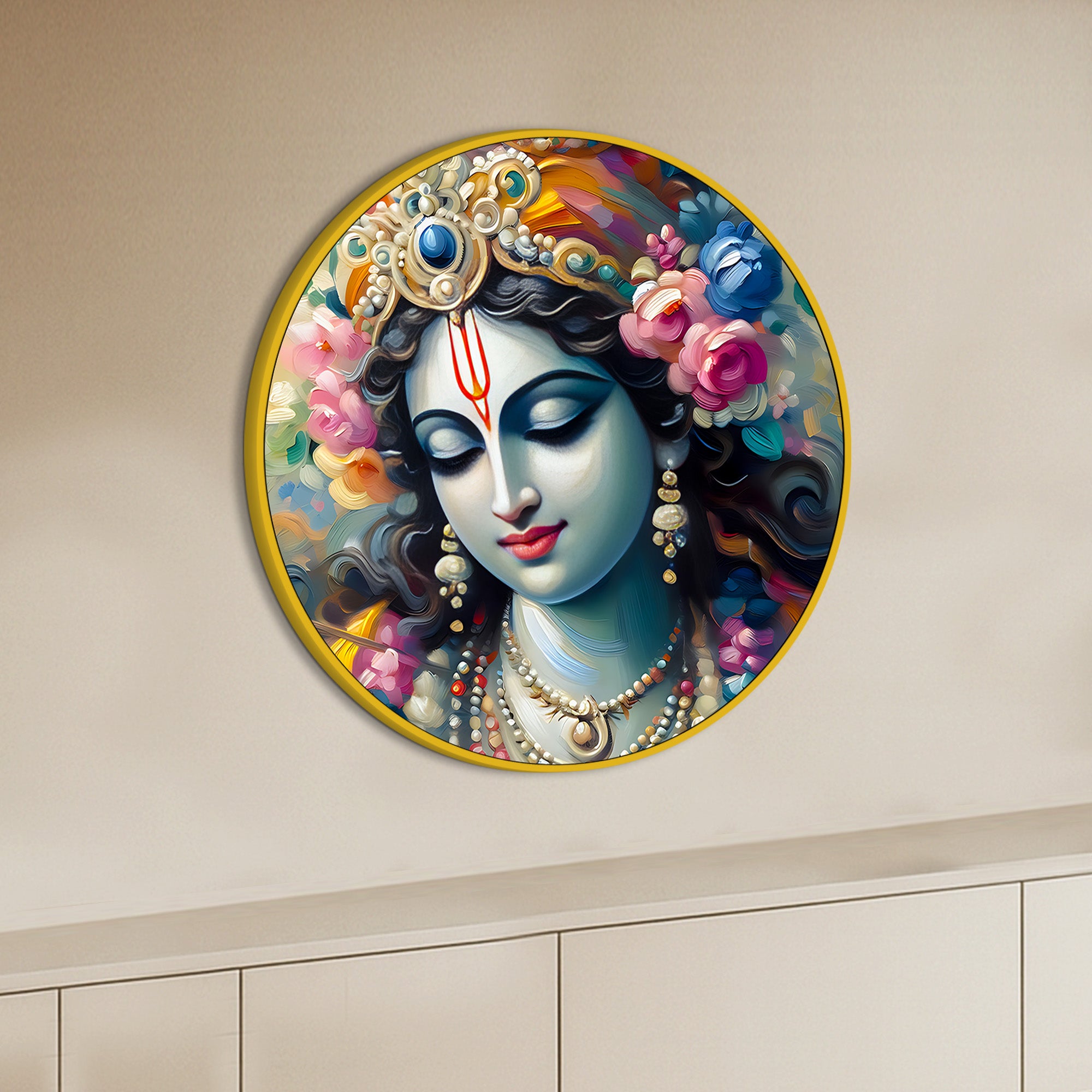 Artistic Shri Krishna Round Wall Painting Decor