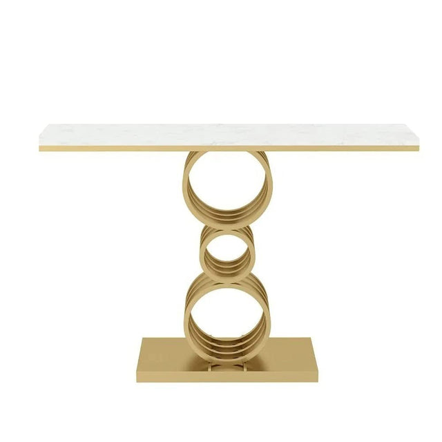 Artistic Triple Ring Gold Base Marble Console Table