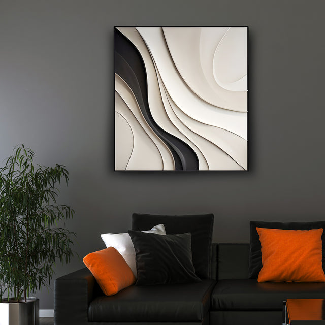 Artistic Wall Art in Black and Cream with Smooth Flowing Layers