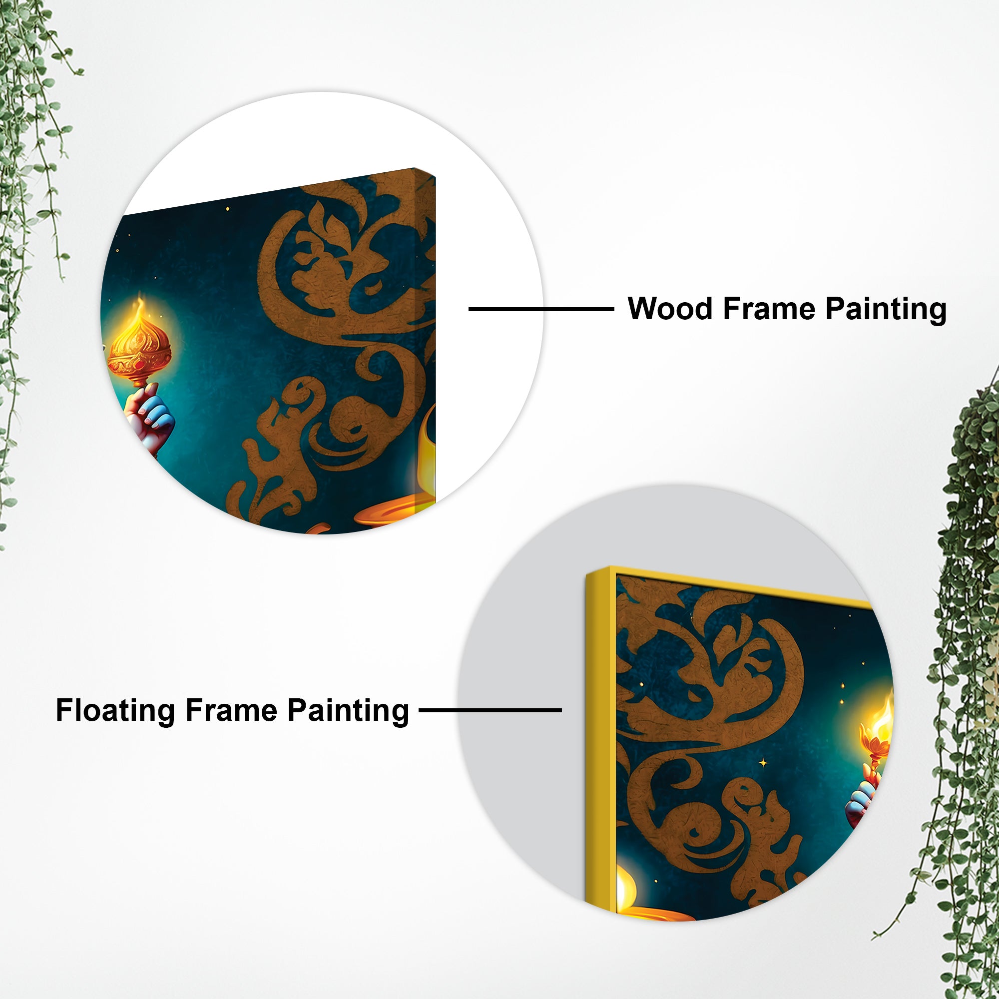 Auspicious Blue Lord Ganesha Sitted with Diyas Aesthetic Canvas Wall Painting for Home & Office Decor – Modern Devotional Wall Art