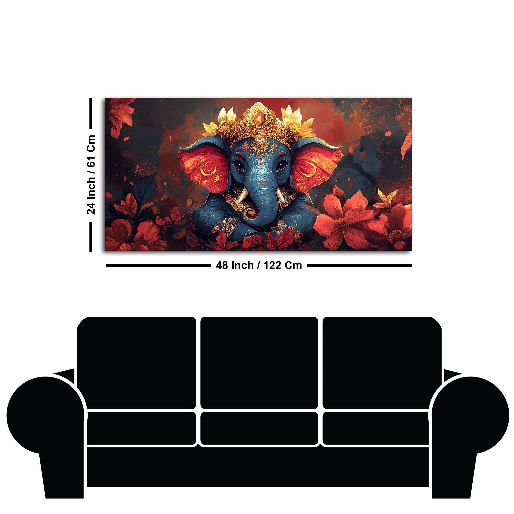 Auspicious Lord Ganesh Golden Adornments Fiery Canvas Wall Painting