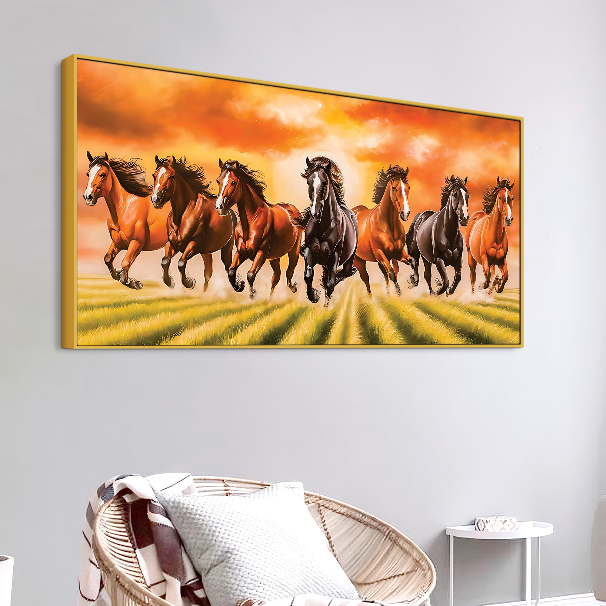 Auspicious Seven Running Horses in Field Canvas wall Painting