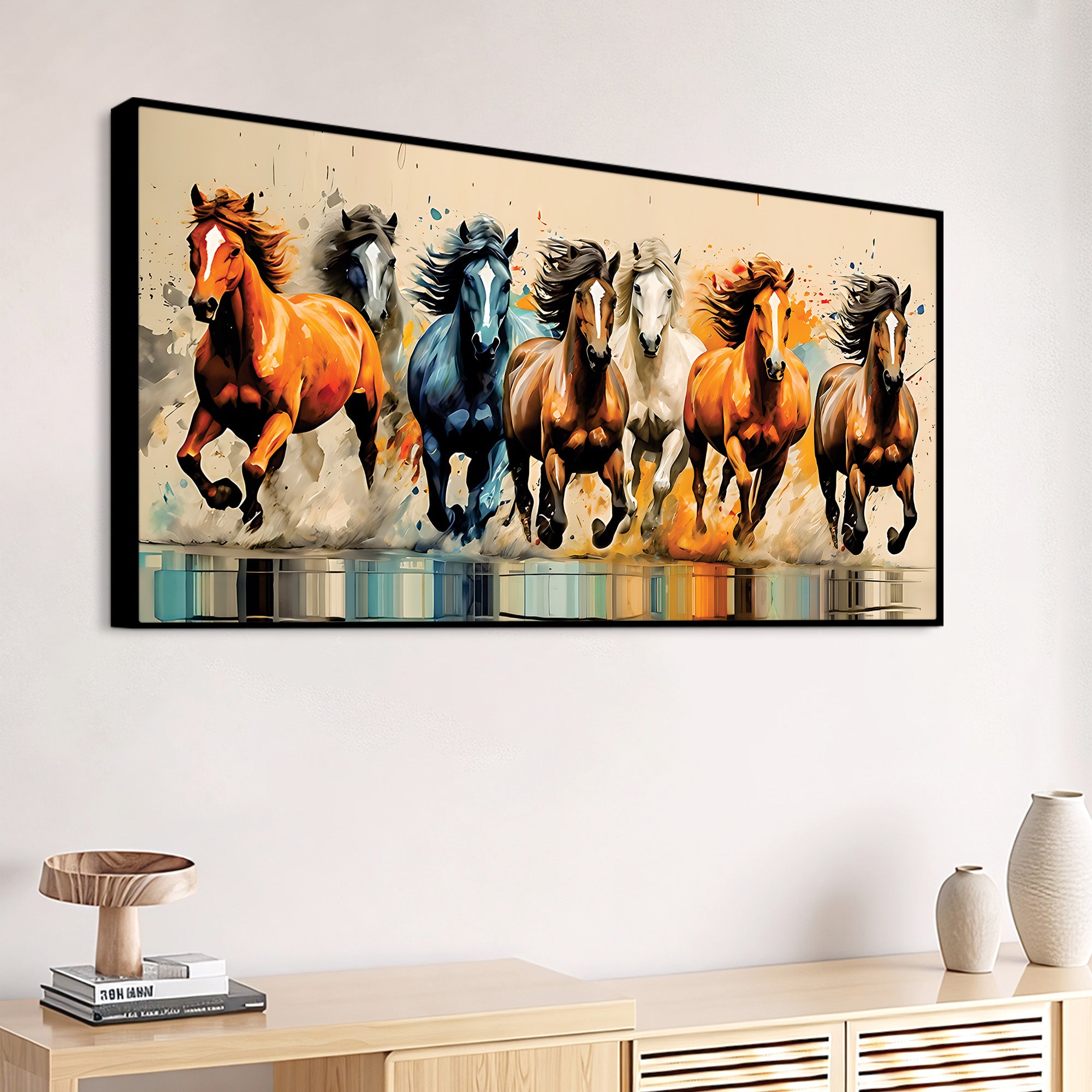 Auspicious Seven Running Horses Premium wall Painting