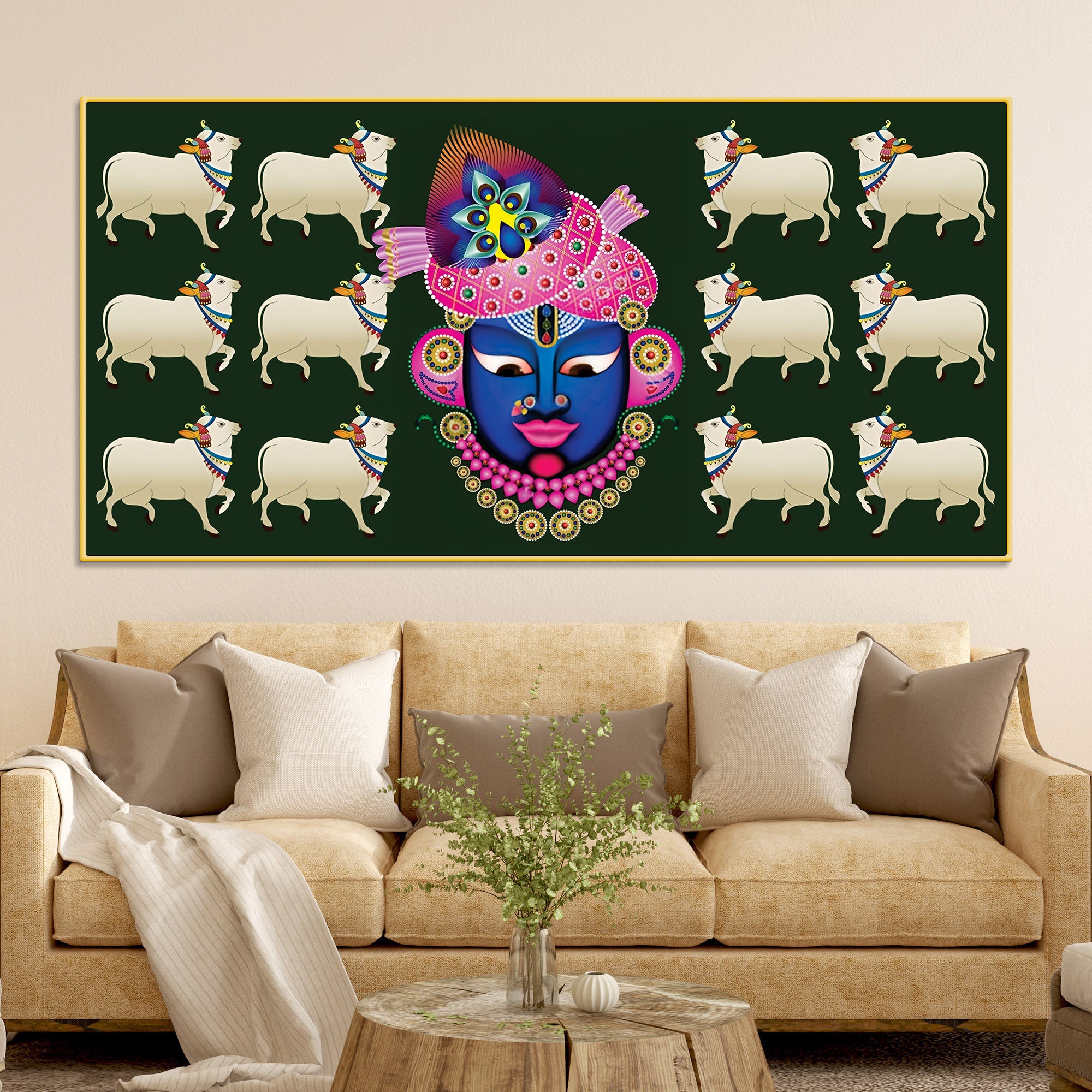 Auspicious Shrinath ji Face Cow Religious Wall Painting