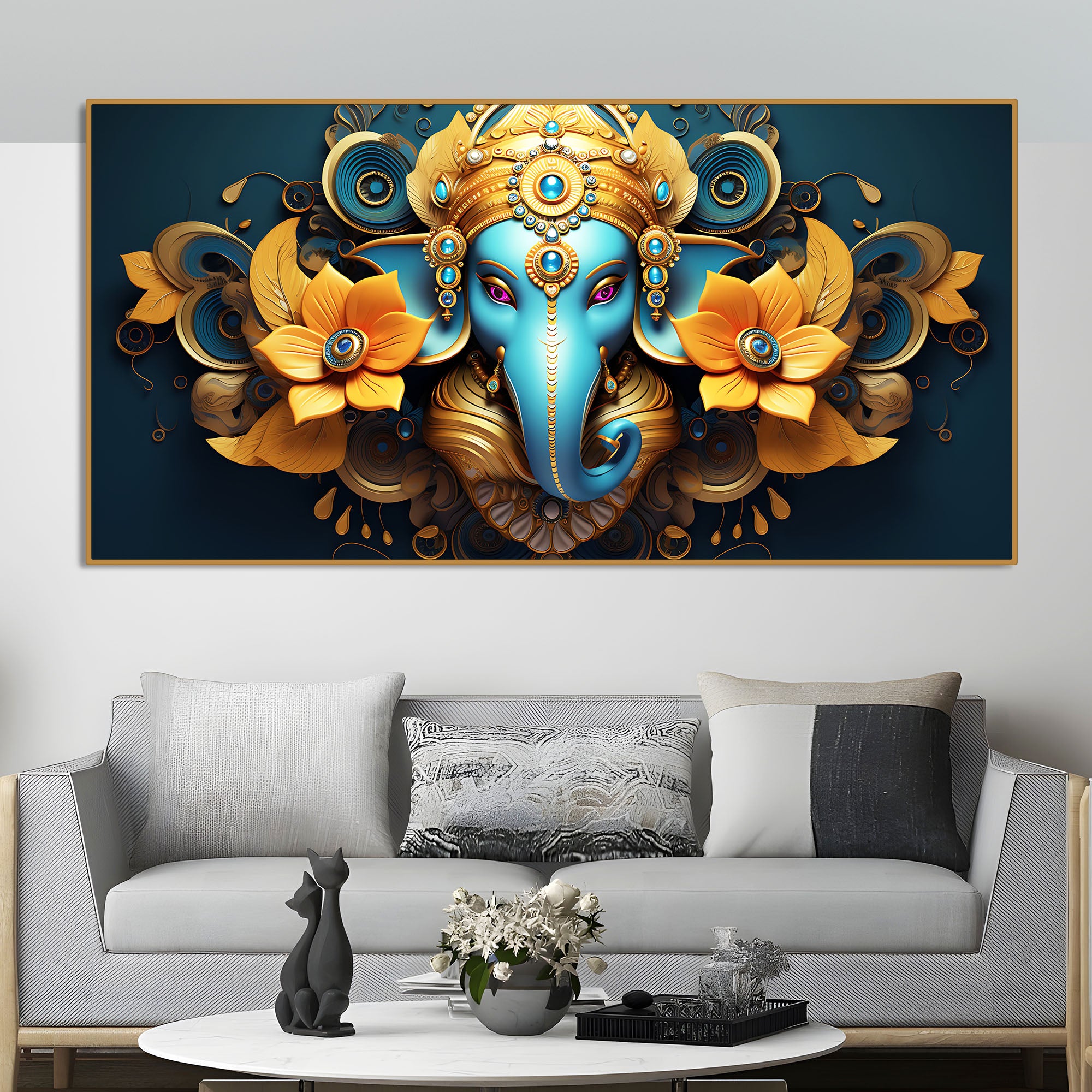 Auspicious Vighnaharta Ganesha Canvas Wooden Wall Painting