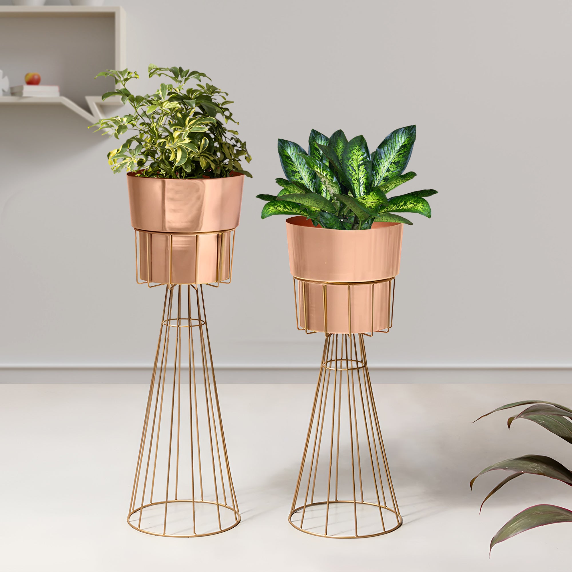 Avant Garden Gold Stand & Ross Gold Pot Planters Set of 2