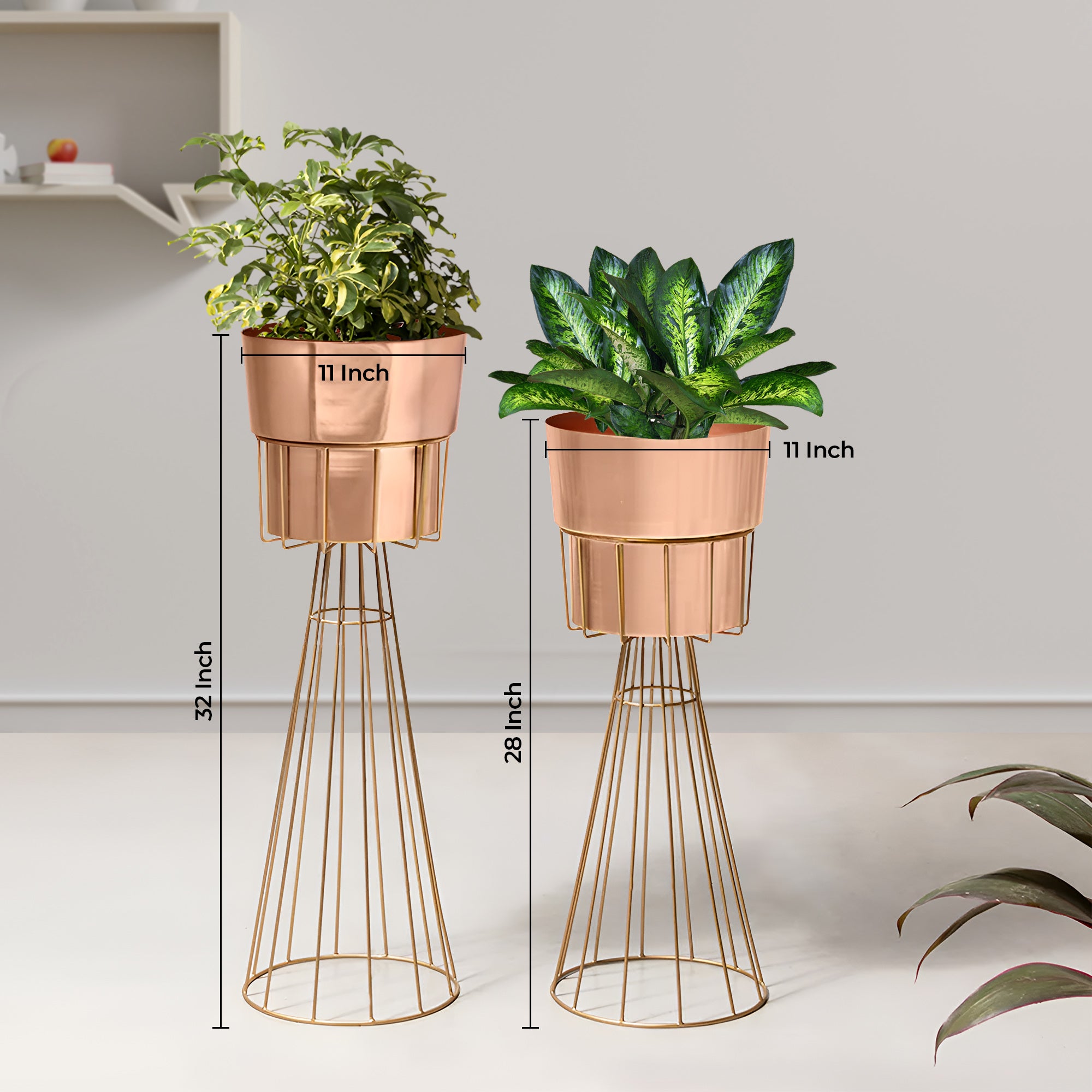 Avant Garden Gold Stand & Ross Gold Pot Planters Set of 2