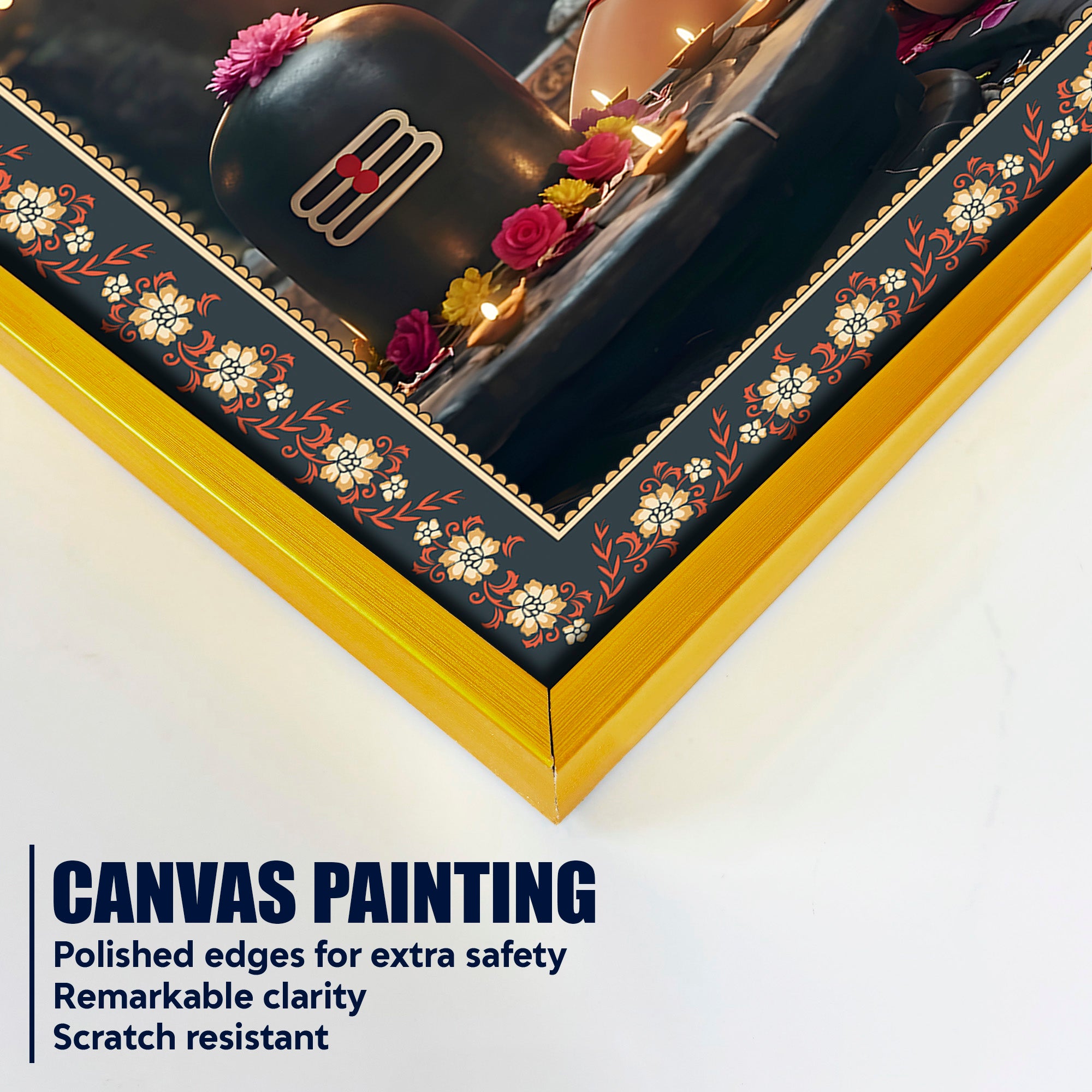 Bal Hanuman with Shivling Floral Border Vertical Wall Painting