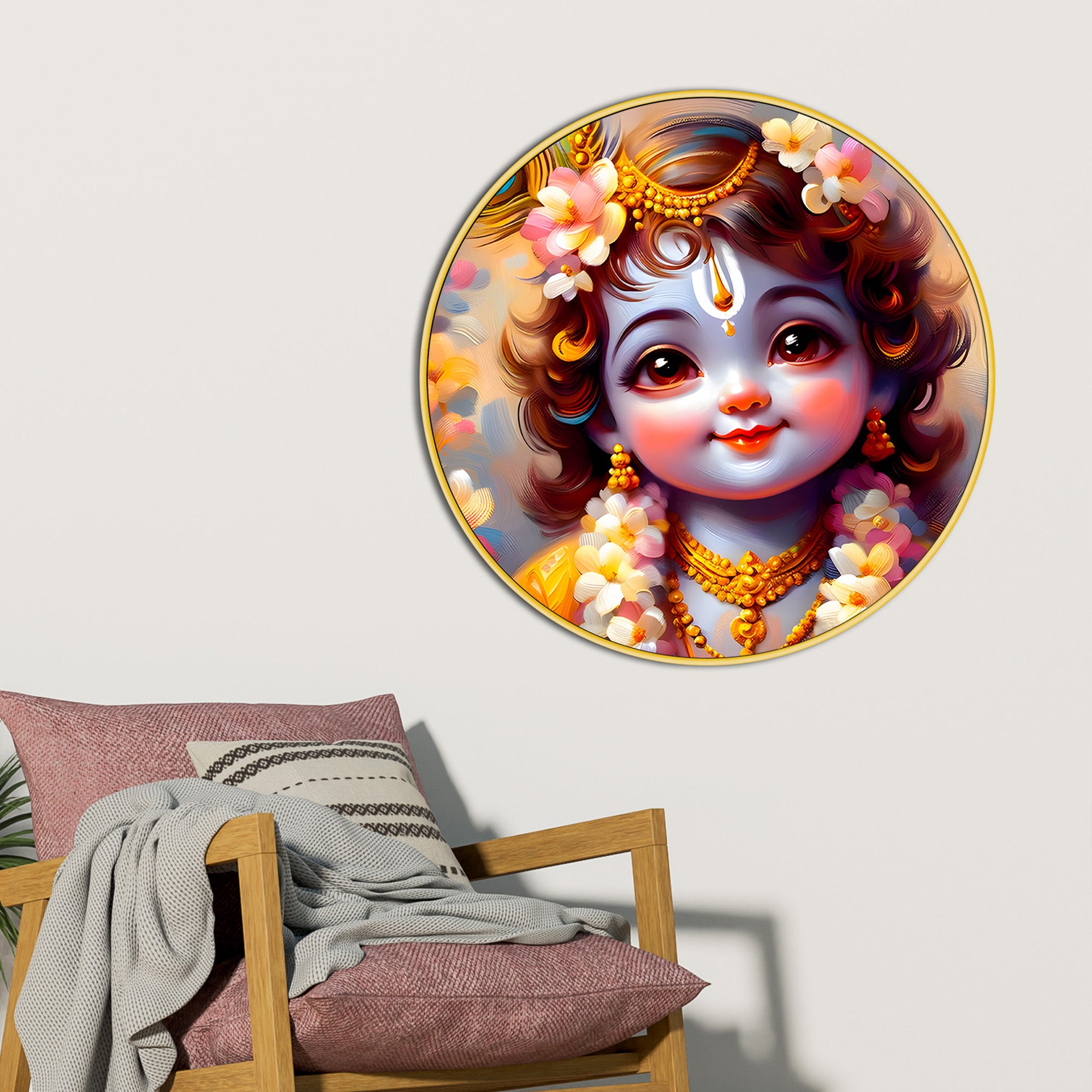 Bal Krishna Round Frame Canvas Wall Painting