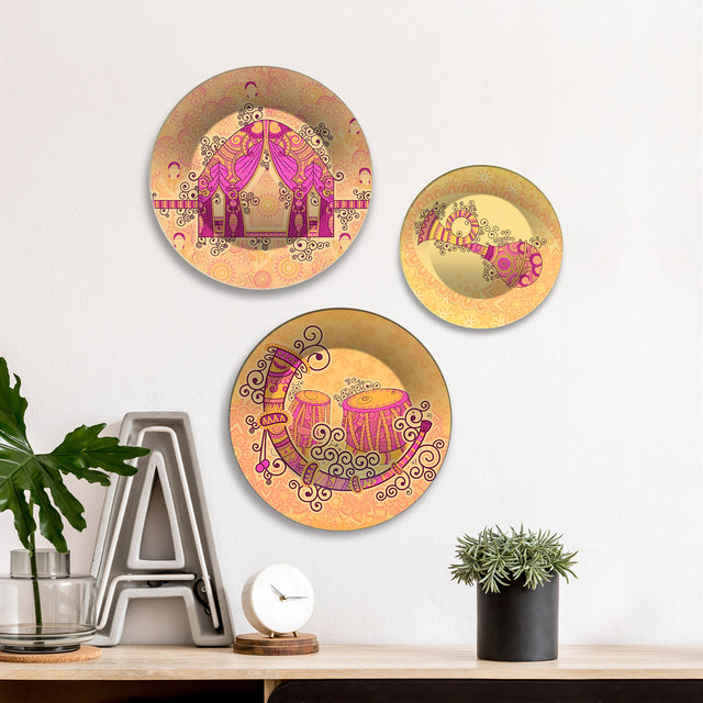 Band Baaja Baarat Shaadi Vibes Premium Wall Plates Painting Set of 3