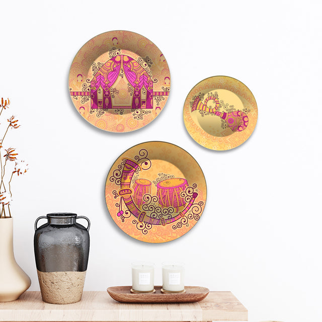 Band Baaja Baarat Shaadi Vibes Premium Wall Plates Painting Set of 3