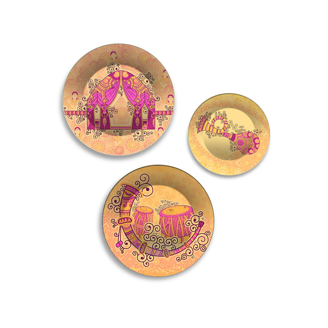 Band Baaja Baarat Shaadi Vibes Premium Wall Plates Painting Set of 3