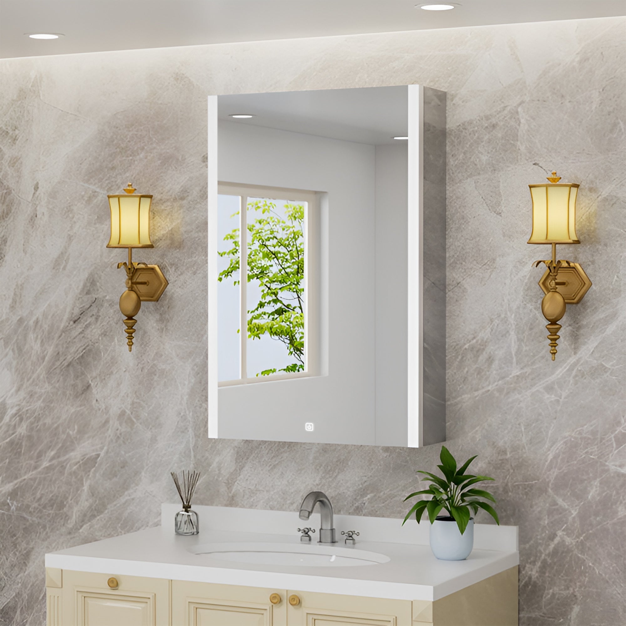 Bathroom Mirror Cabinet with Lighting and Ample Storage