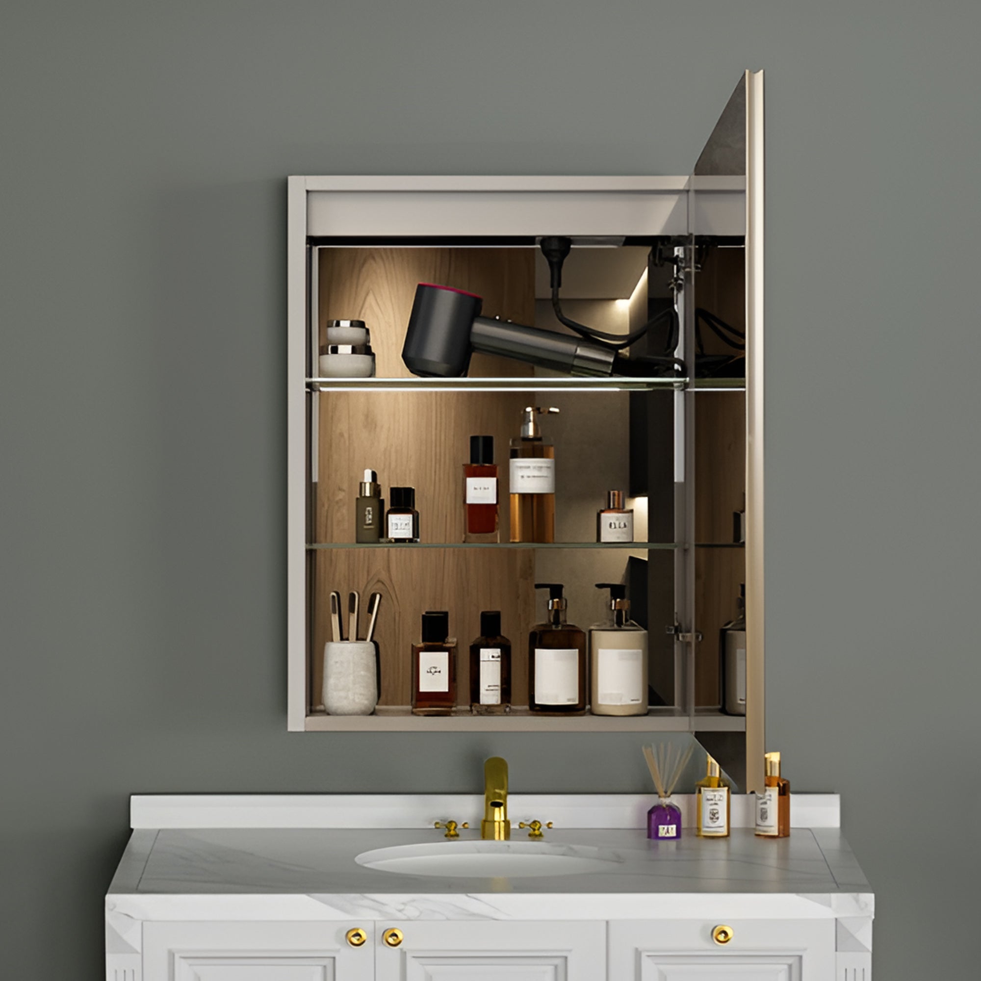 Bathroom Mirror Cabinet with Lighting and Ample Storage