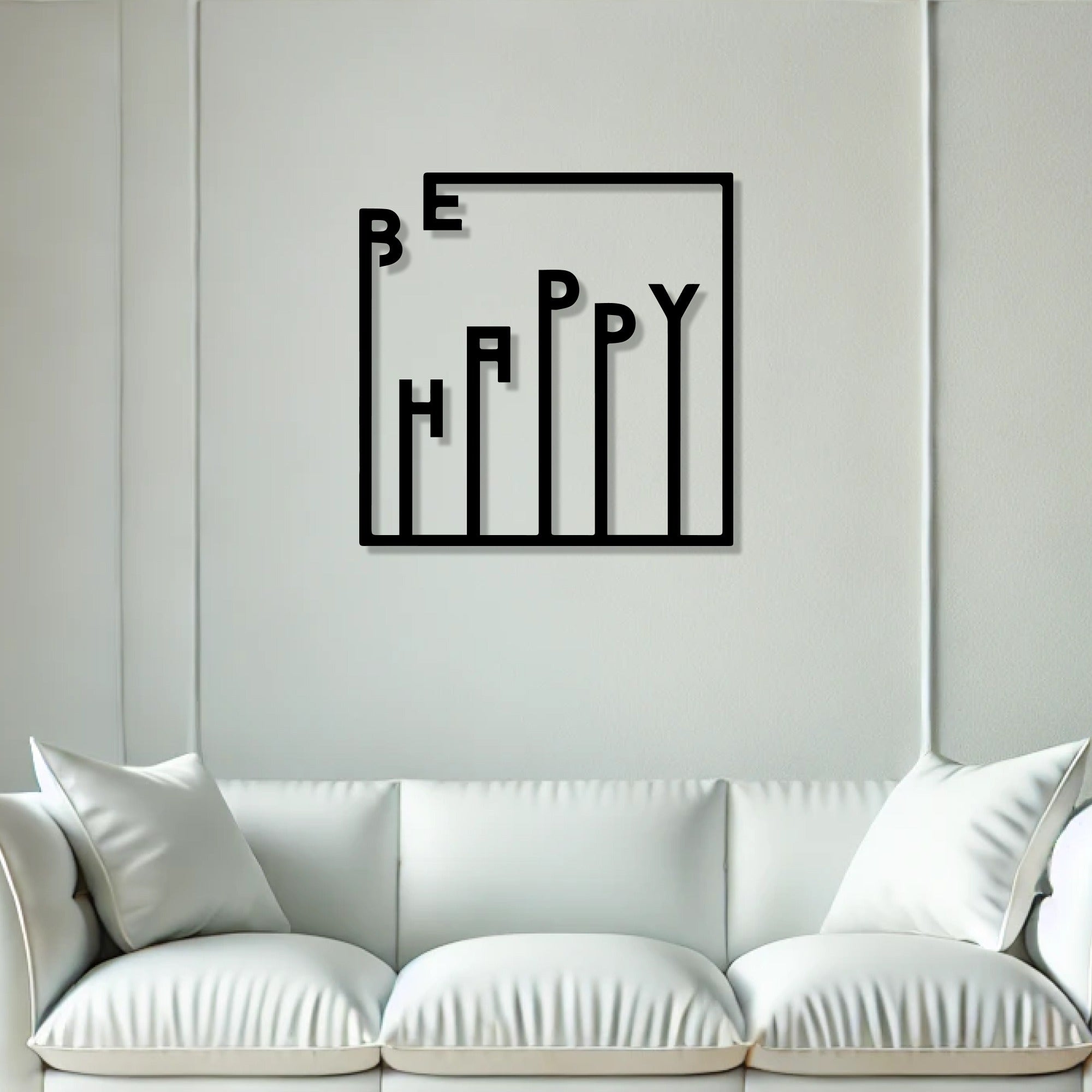 Be Happy Text Design Square Metal Artwork Wall Decor