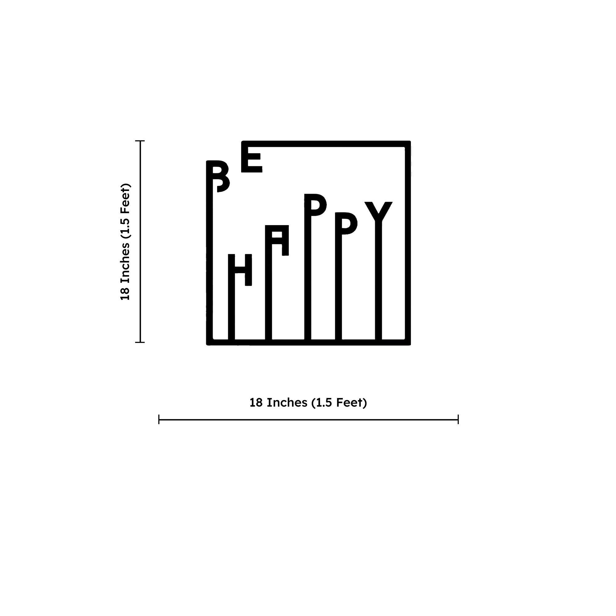 Be Happy Text Design Square Metal Artwork Wall Decor