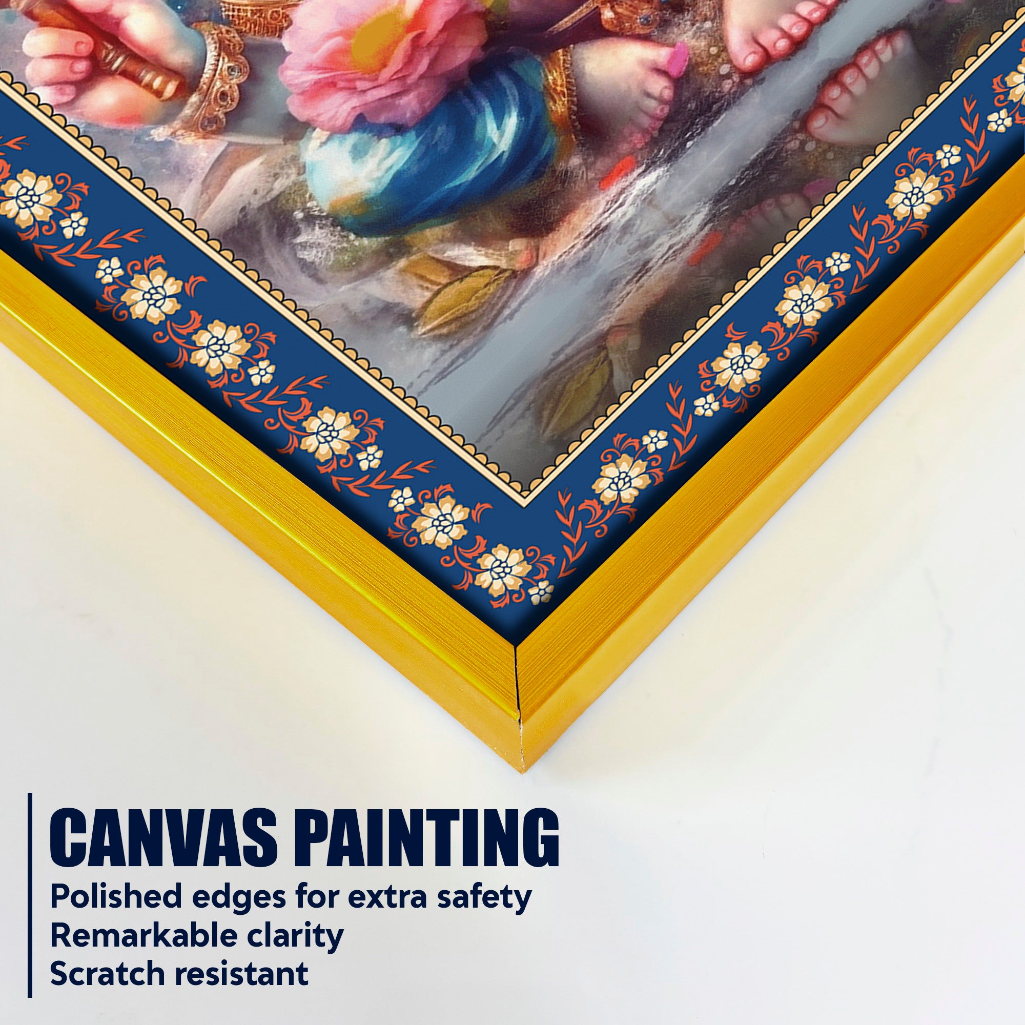 Beautiful Bal Ganesha Floral Border Vertical Wall Painting