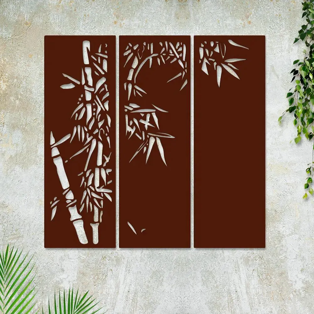 Beautiful Bamboo Tree in Panels Design Metal Art Decor