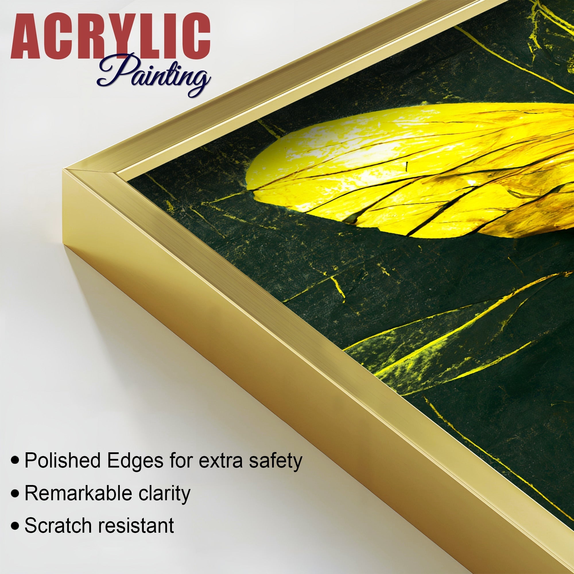 Beautiful Design of Golden Wings Art Acrylic Floating Wall Painting Set Of 2