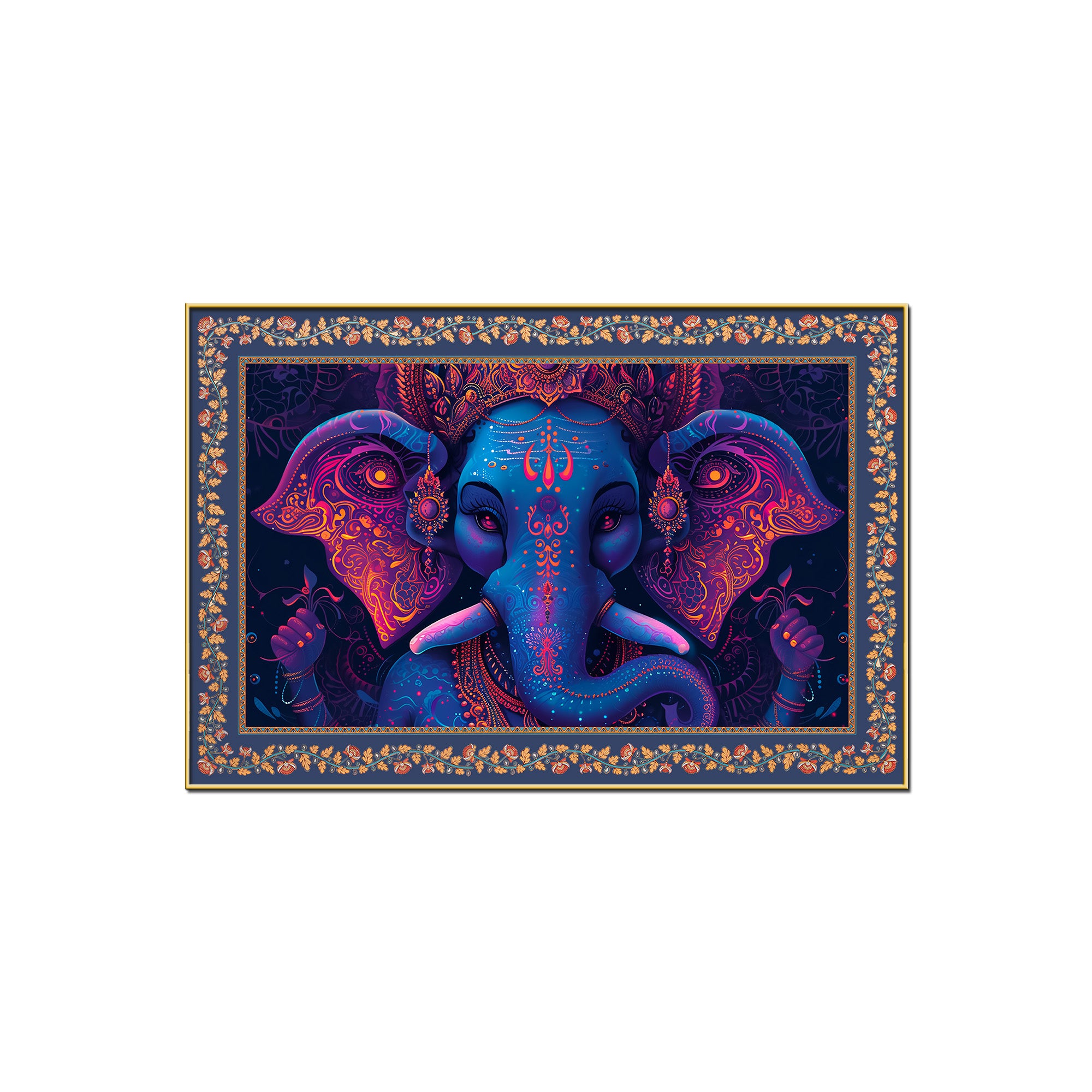 Beautiful Design Shree Ganesha Floral Border Canvas Wall Painting