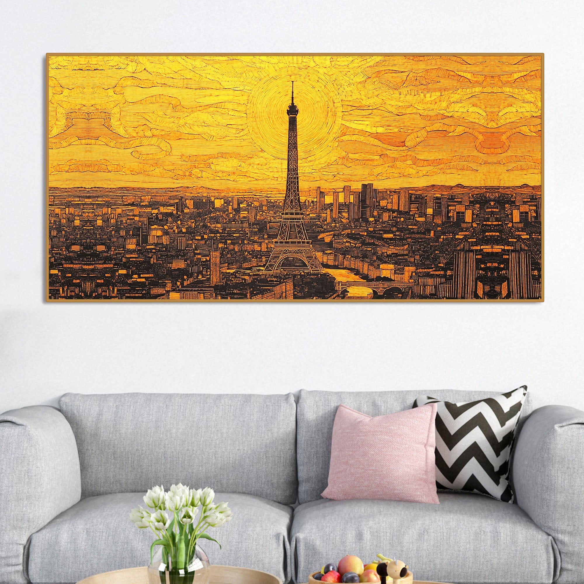 Beautiful Eiffel Tower Skyline View Canvas Wall Painting