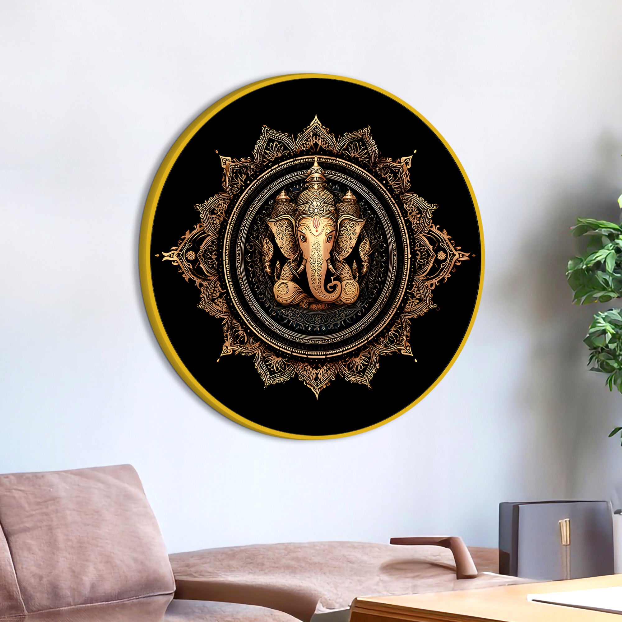 Beautiful Ganpati Round Wall Décor Painting for Living Room