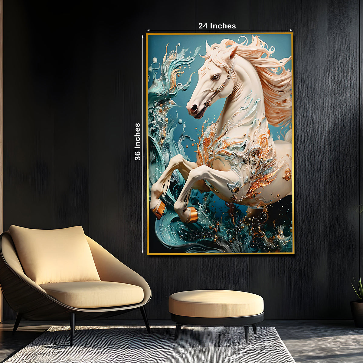 Beautiful Glacier Stallion Horse Framed Crystal Glass Painting