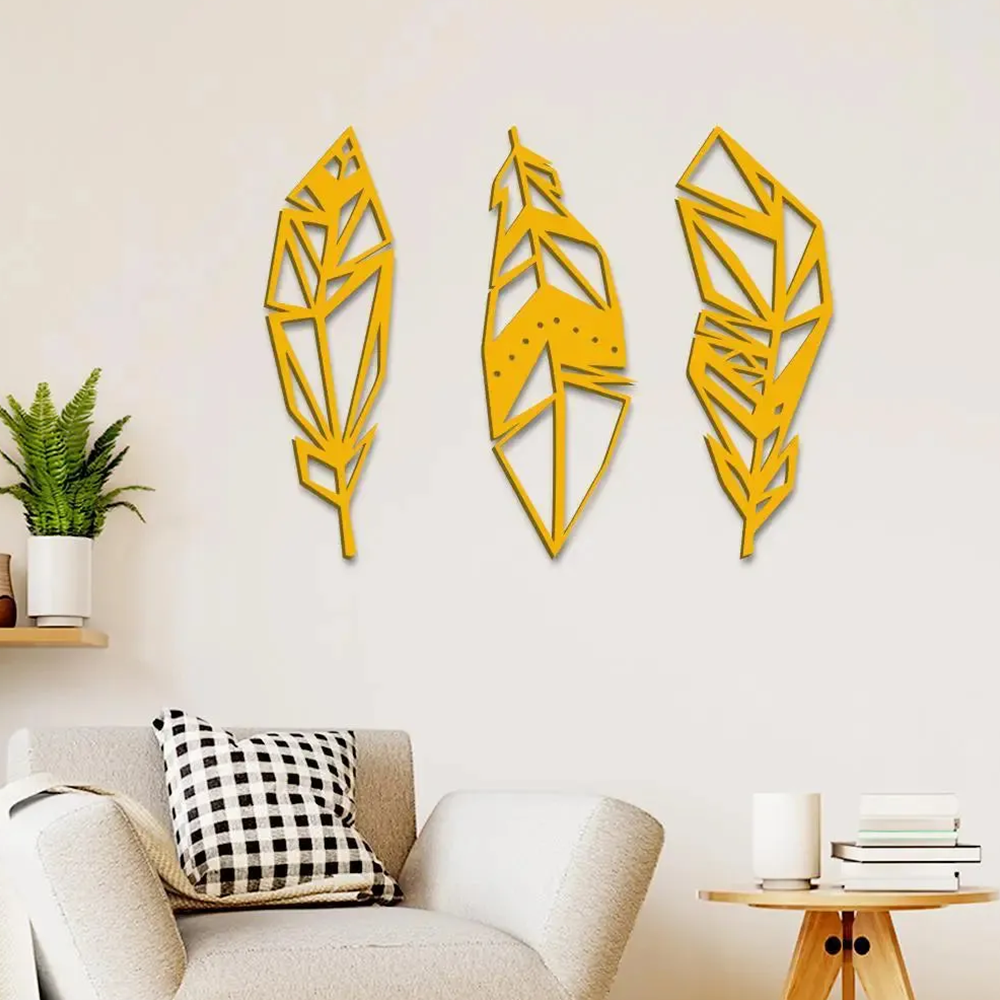 Beautiful Leaf Design in Yellow Color Metal Art Wall Decor