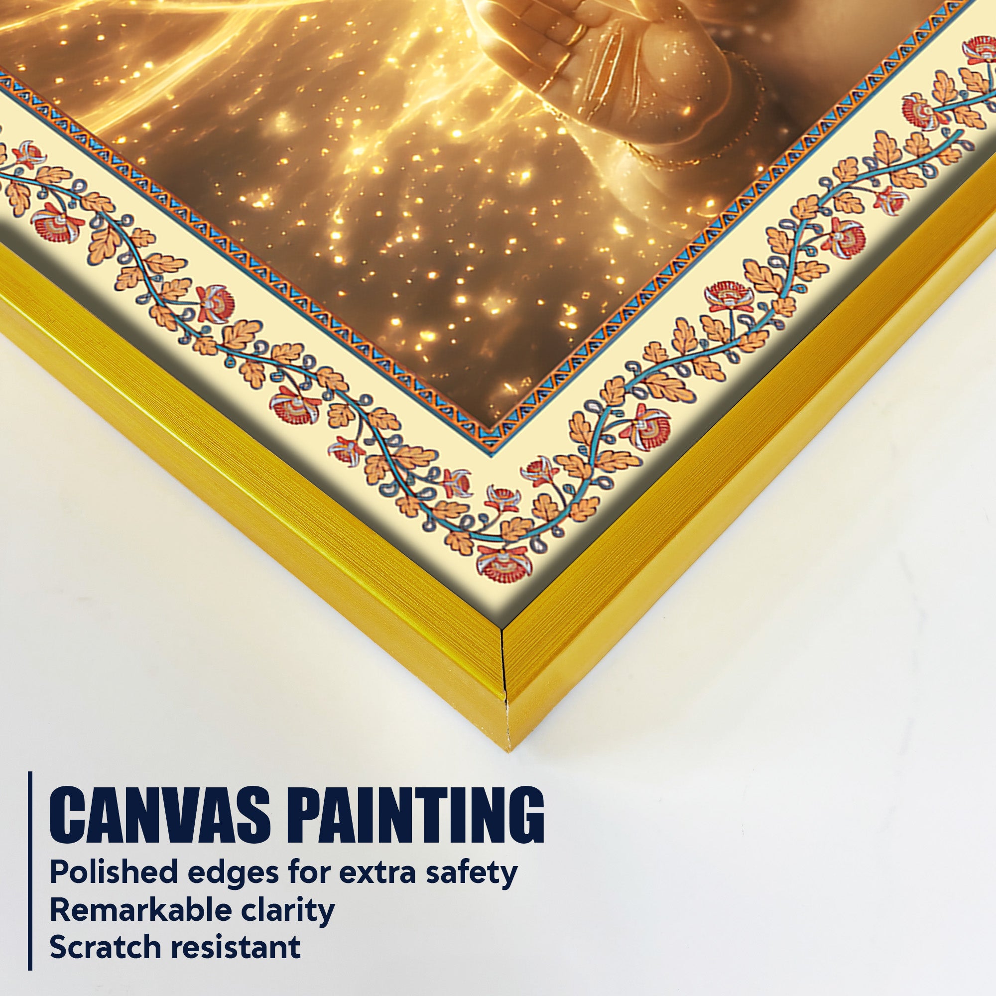 Beautiful Lord Ganesha in Lighting Floral Border Canvas Wall Painting