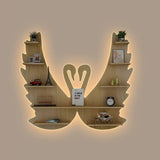 Loving Swan Backlit Designer Wooden Wall Shelf / Book Shelf / Night Light, Light Oak Finish