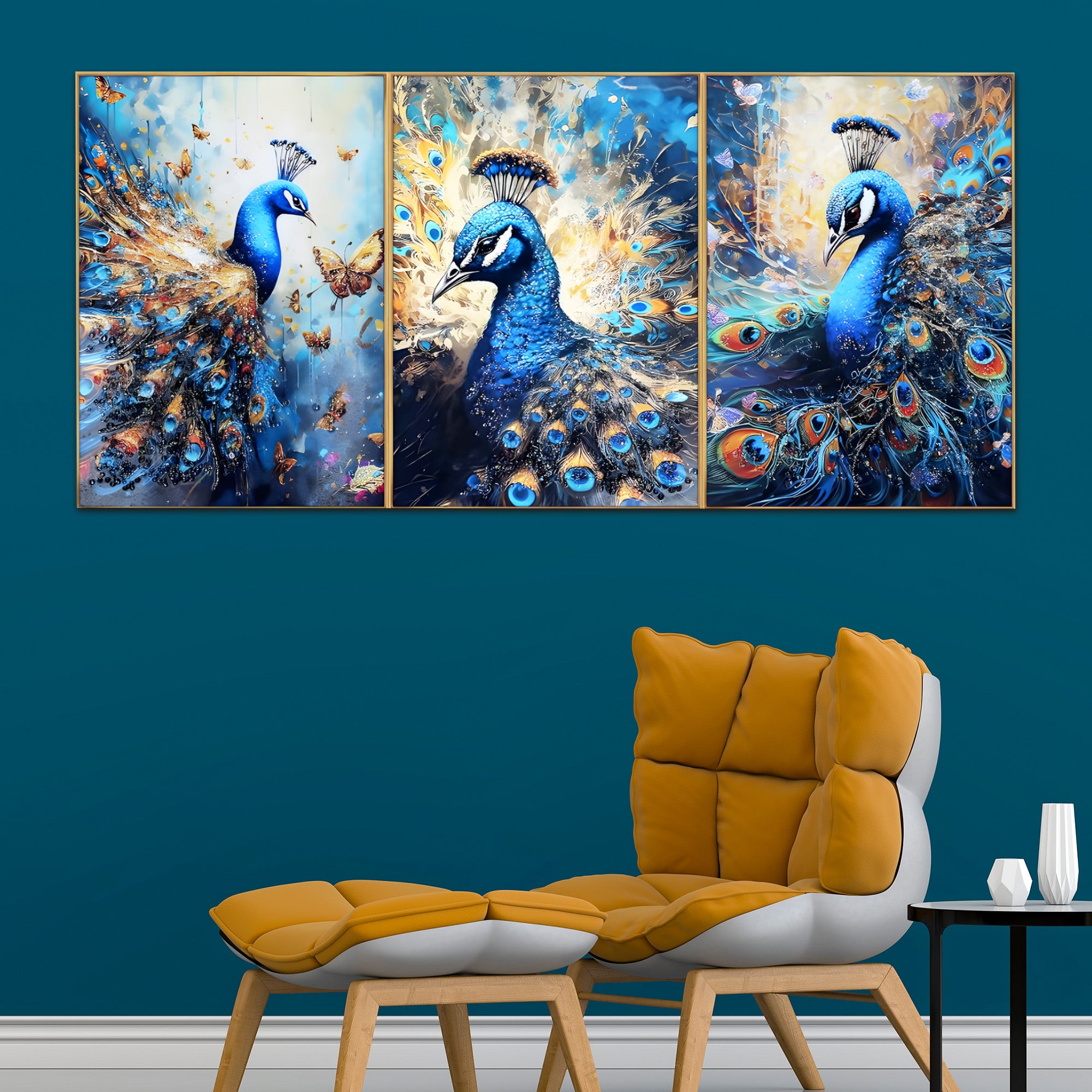 Beautiful Peacock Haven Crystal Glass Painting Set of 3