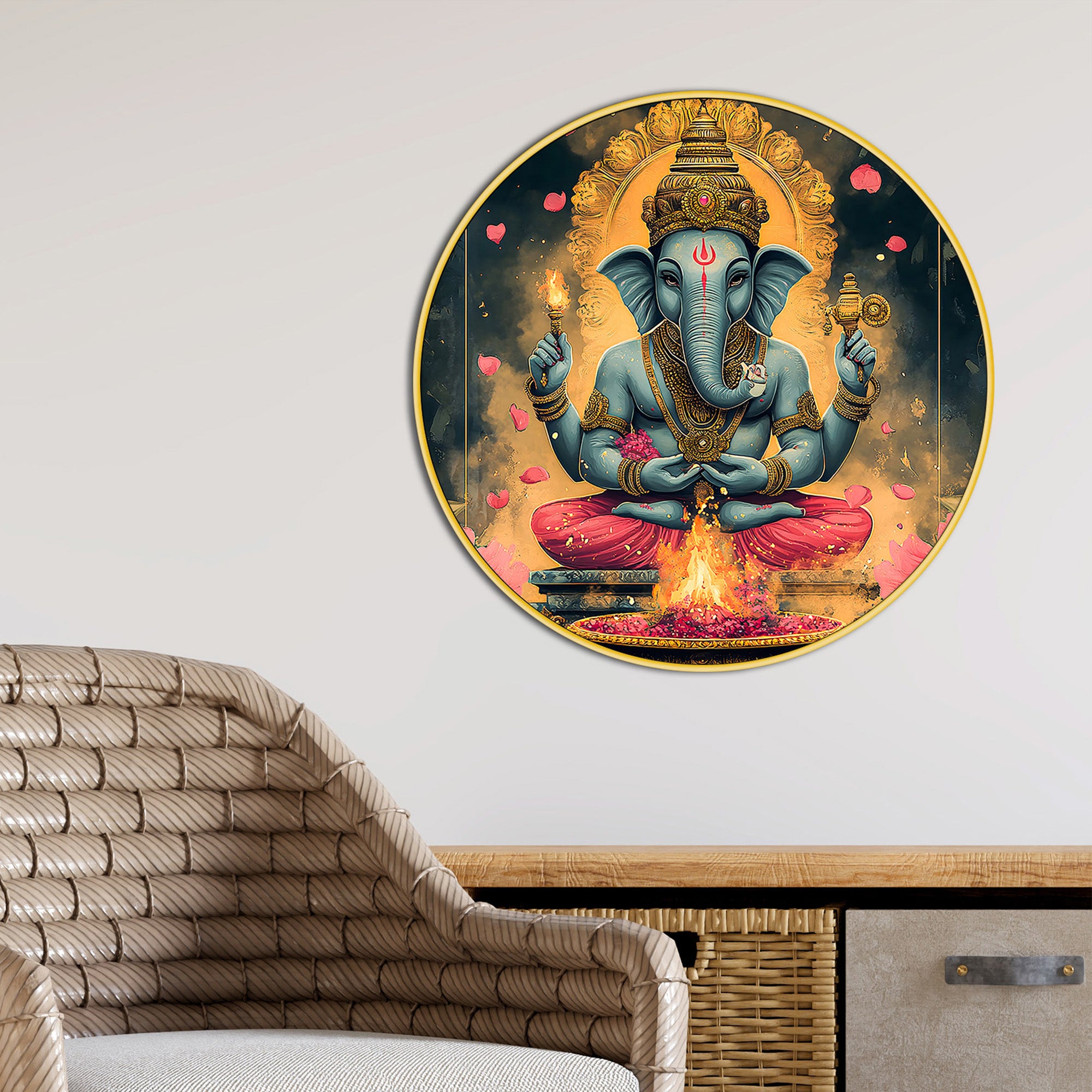 Beautiful Round Ganpati Wall Painting for Living Room