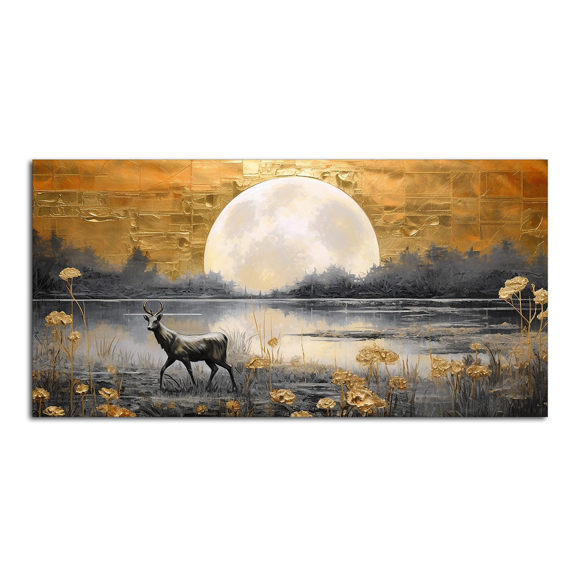Beautiful Scenery of Deer in Forest Canvas Wall Painting