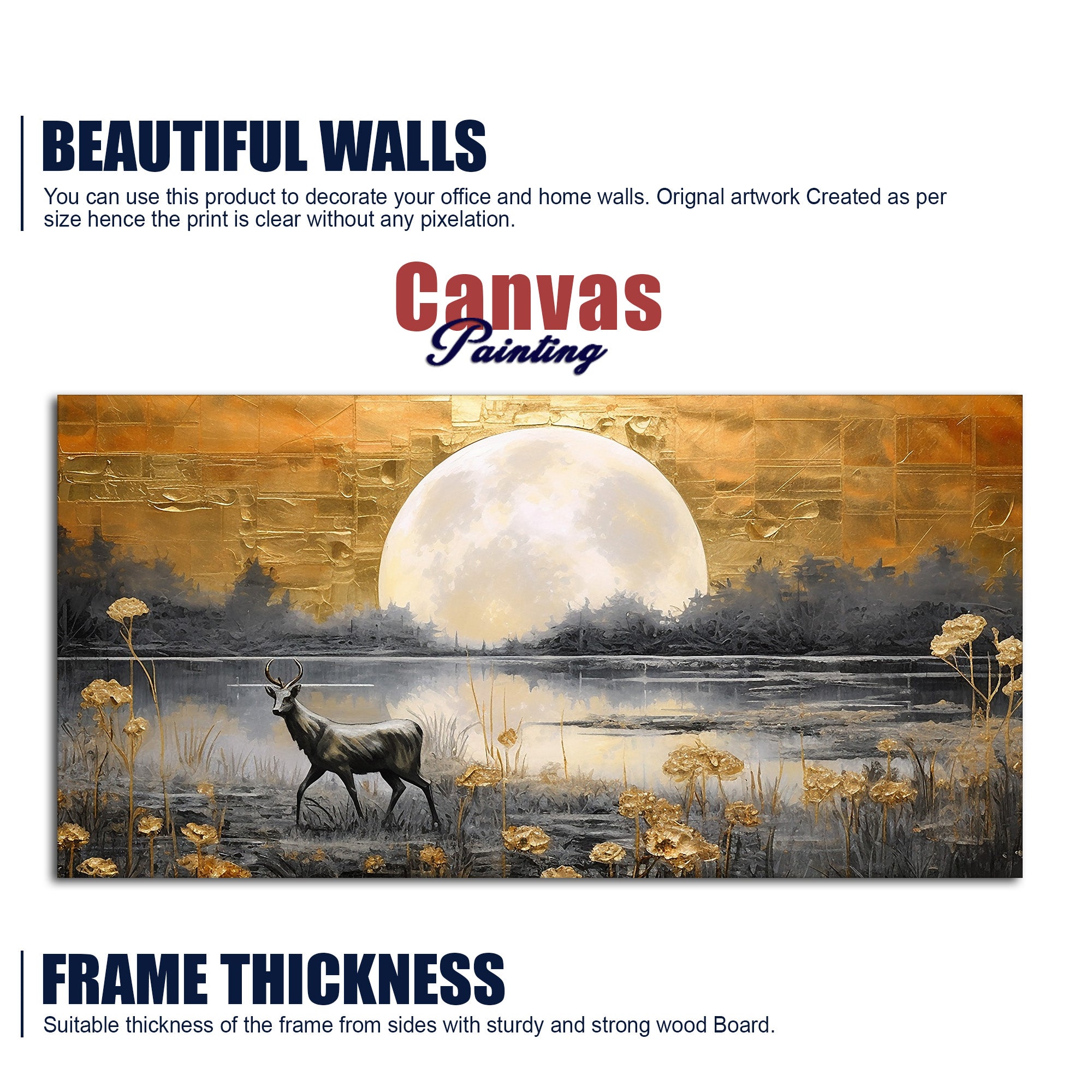 Beautiful Scenery of Deer in Forest Canvas Wall Painting