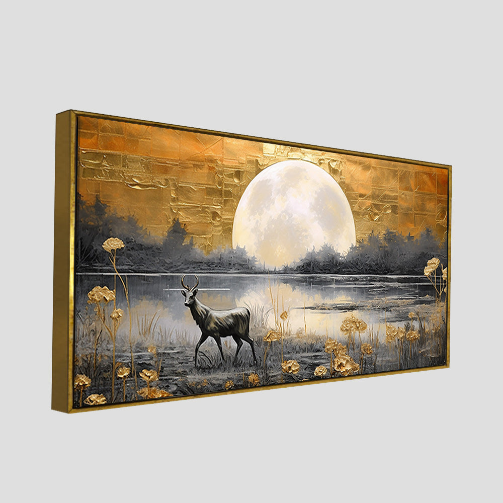 Beautiful Scenery of Deer in Forest Canvas Wall Painting