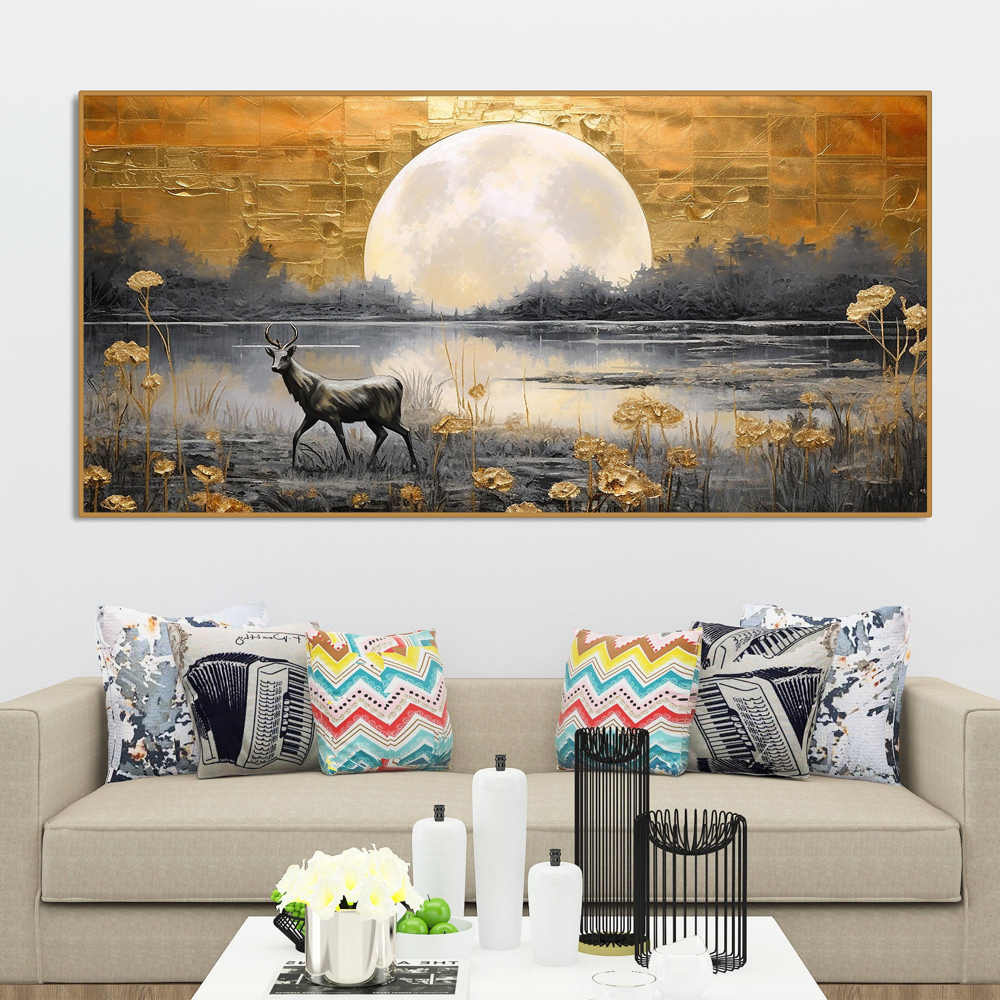 Beautiful Scenery of Deer in Forest Canvas Wall Painting