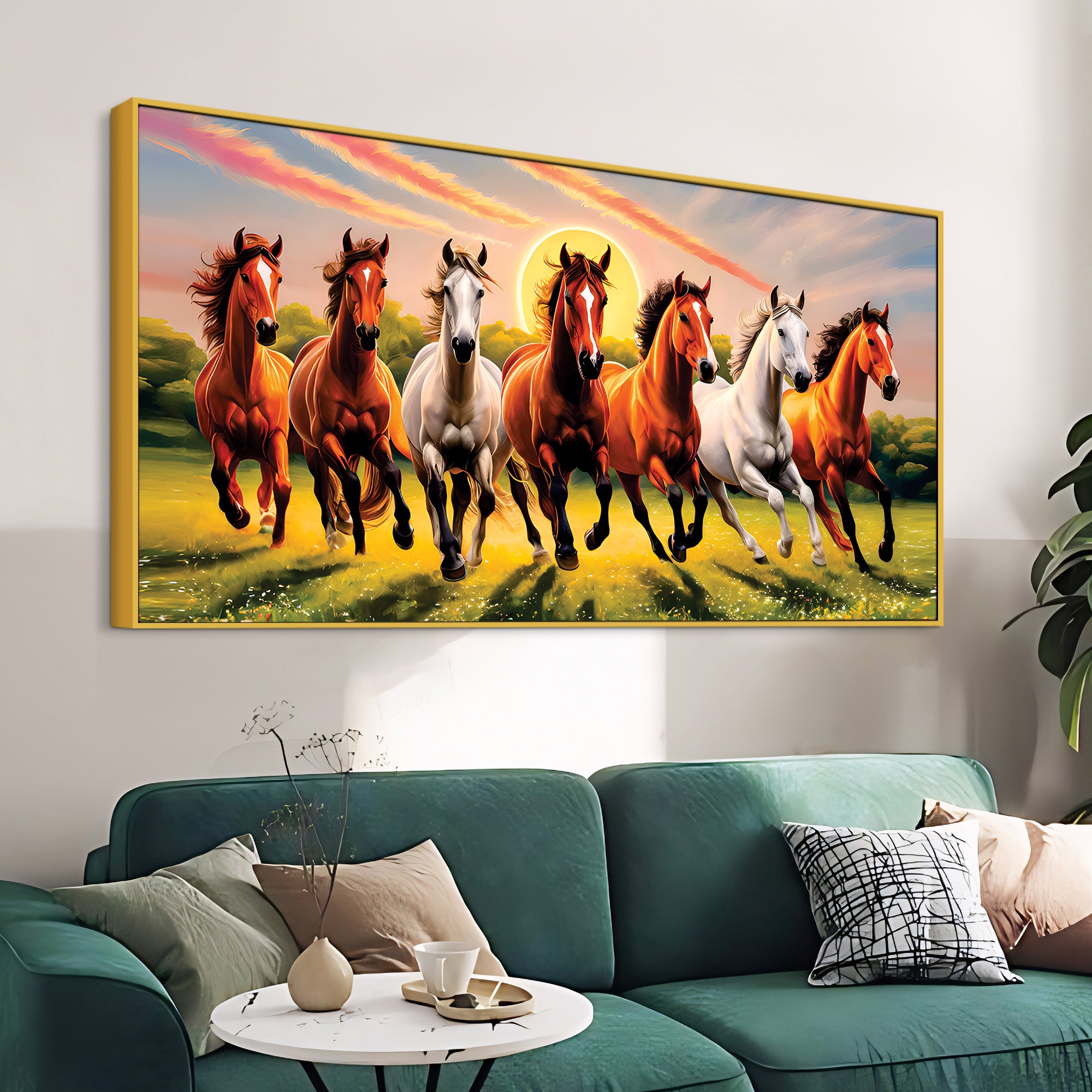 Beautiful Scenery of Seven Horses Canvas Wall Painting