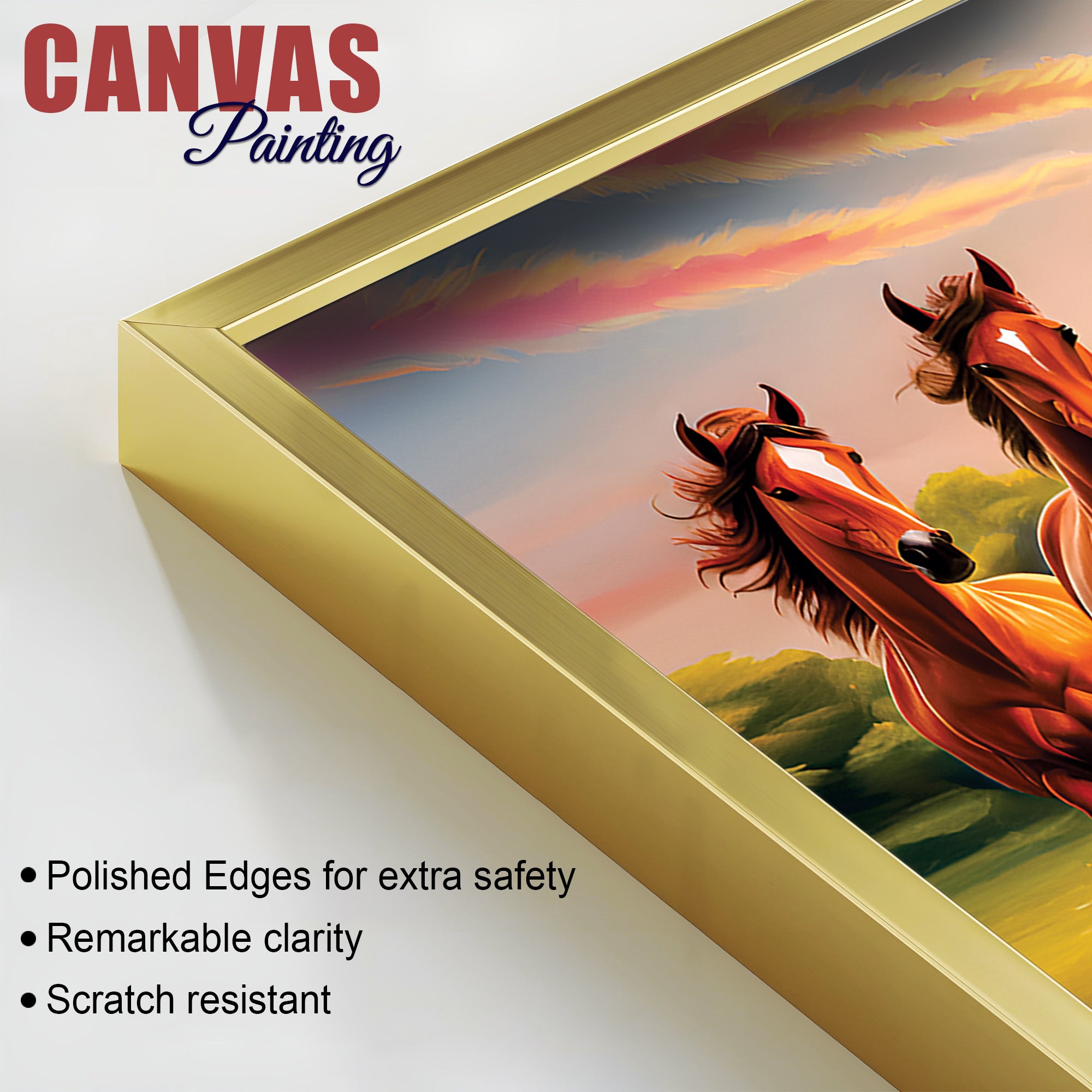 Beautiful Scenery of Seven Horses Canvas Wall Painting