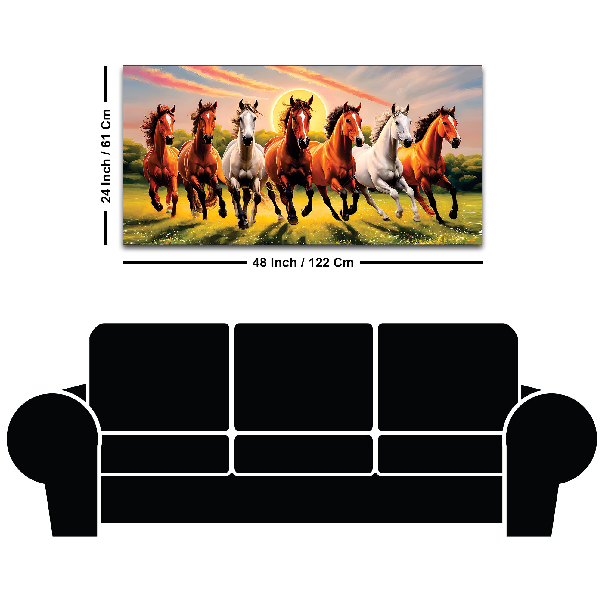 Beautiful Scenery of Seven Horses Canvas Wall Painting