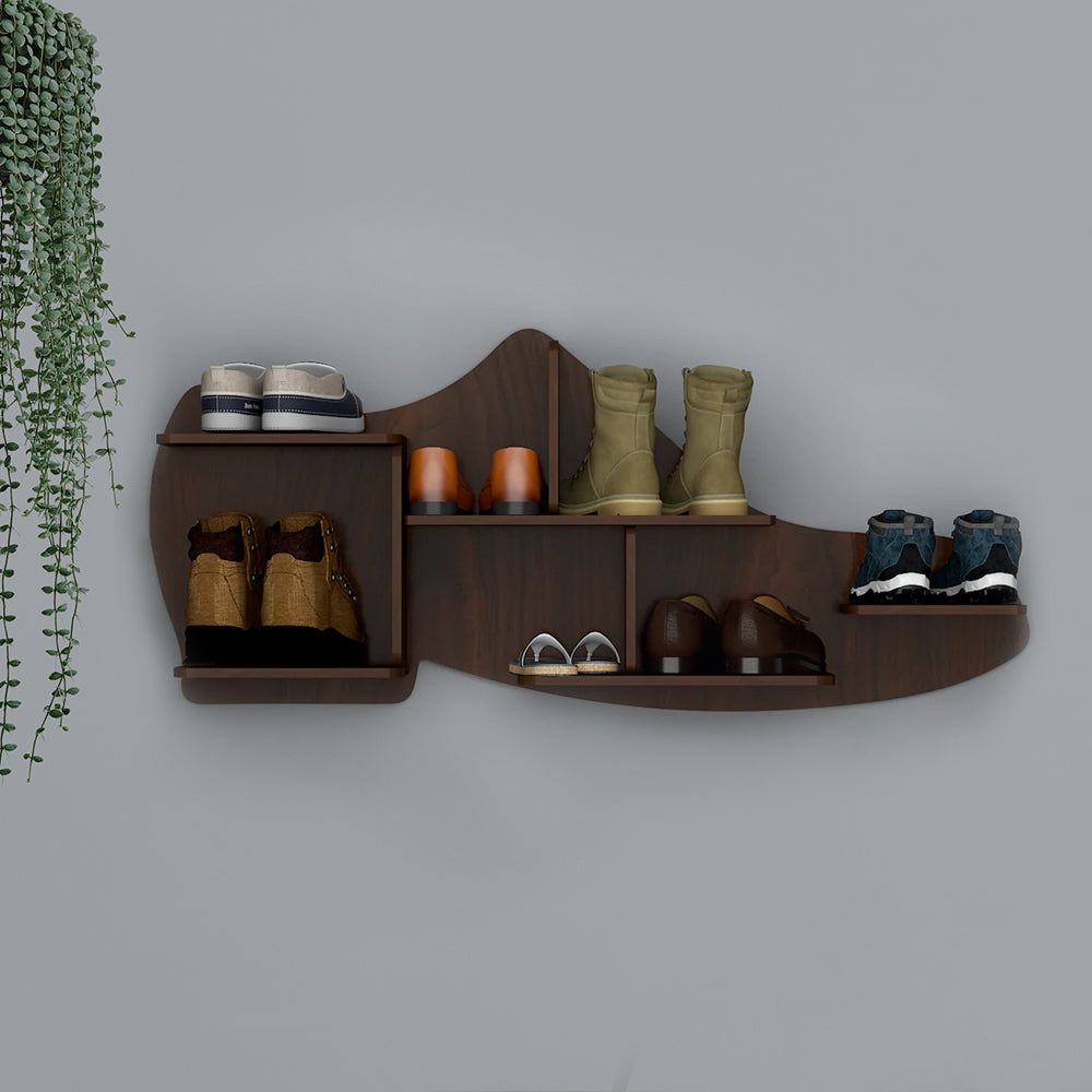 Beautiful Shoe Shape Designer Wooden Wall Shelf /Men's Shoe Shelf, Walnut Finish