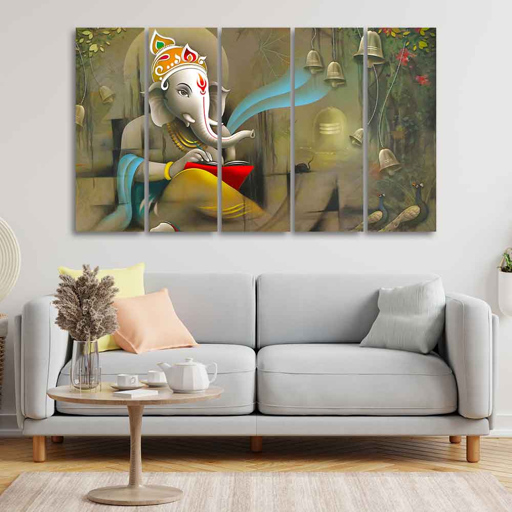 Beautiful Shree Ganesh Premium Wall Painting Set of Five