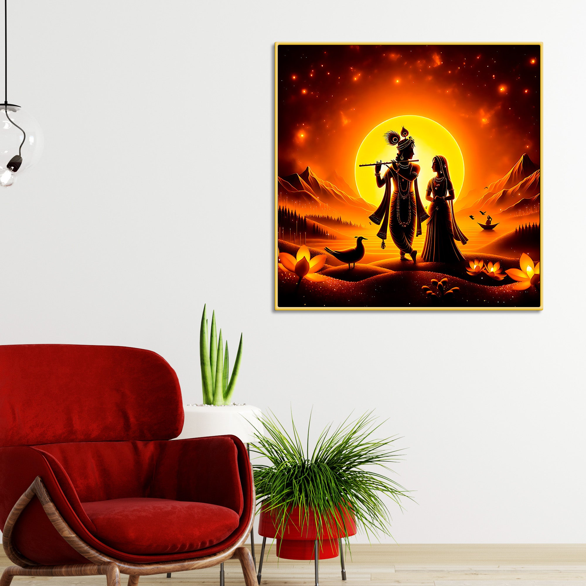 Beautiful Shri Radha Krishna Silhouette Canvas Wall Painting for Home Styling – Modern Spiritual Wall Decor