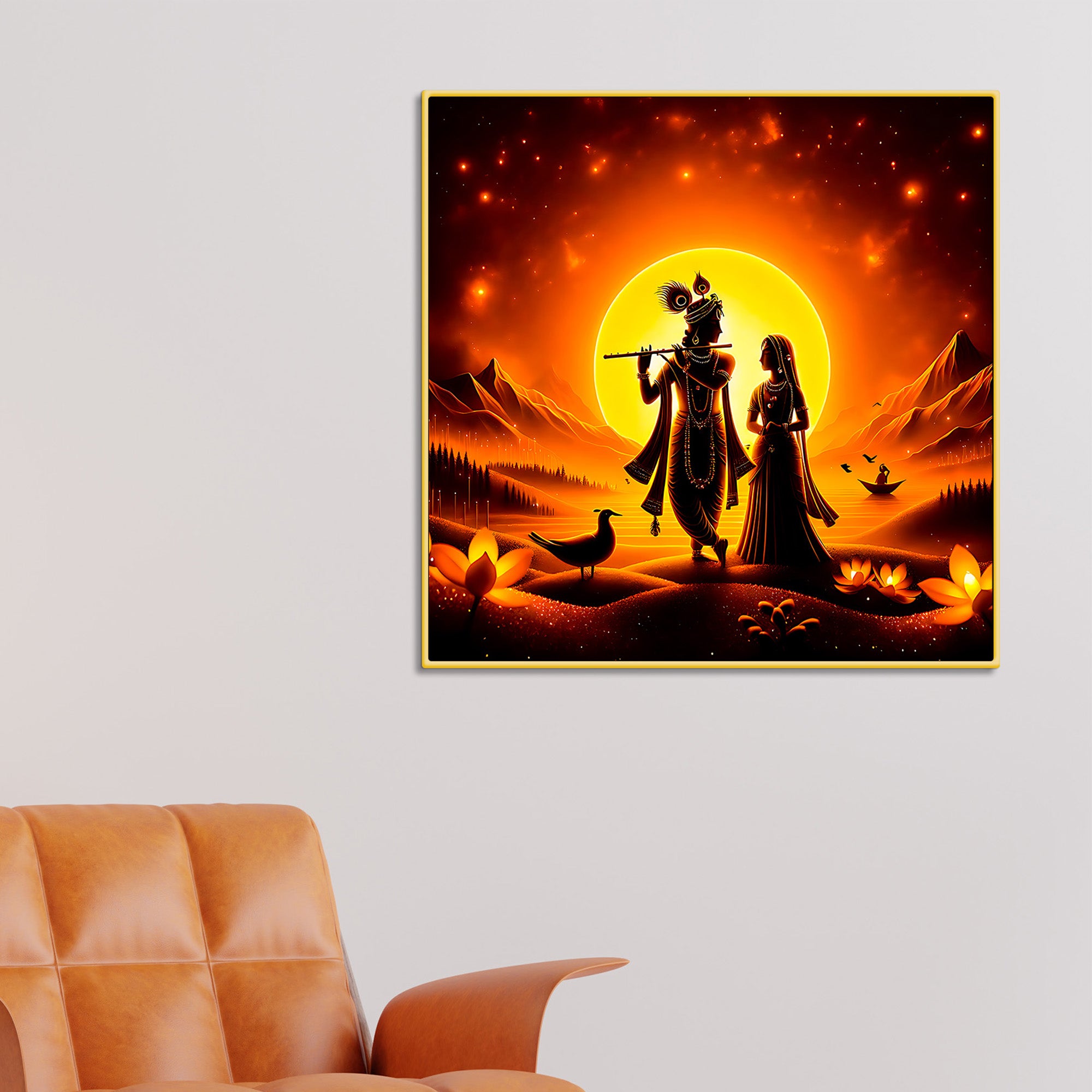 Beautiful Shri Radha Krishna Silhouette Canvas Wall Painting for Home Styling – Modern Spiritual Wall Decor